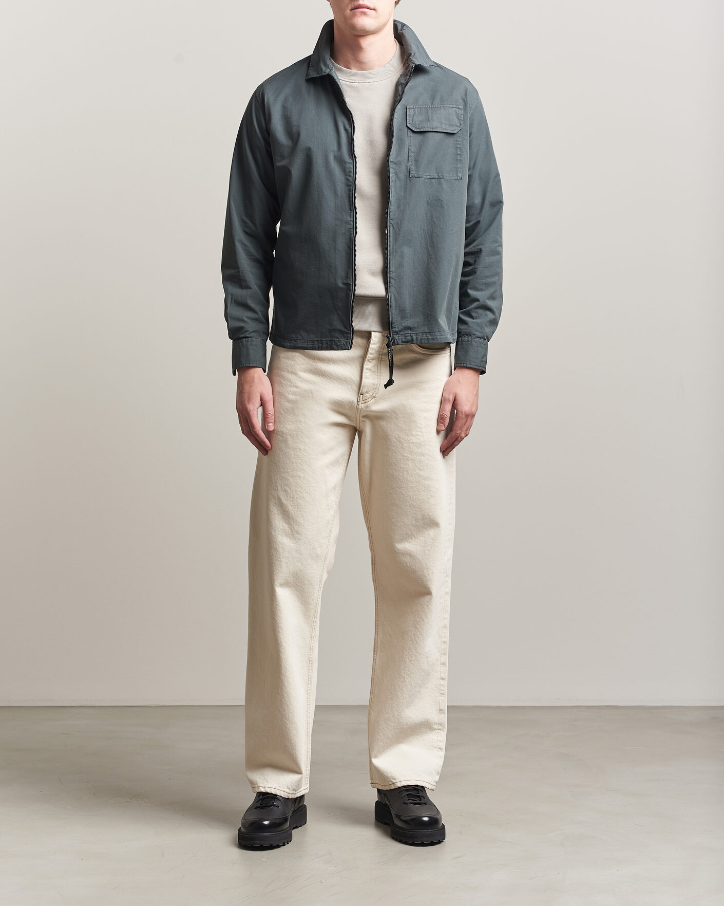 Heren | Overhemden | C.P. Company | Garment Dyed Gabardine Zip Overshirt Dark Grey