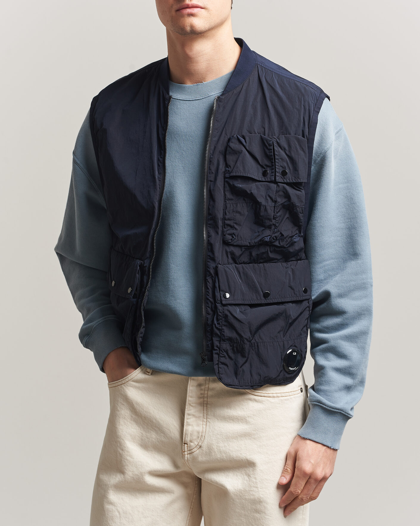 Heren | Truien | C.P. Company | Cotton Mix 2 in 1 Knitted Sweater Navy