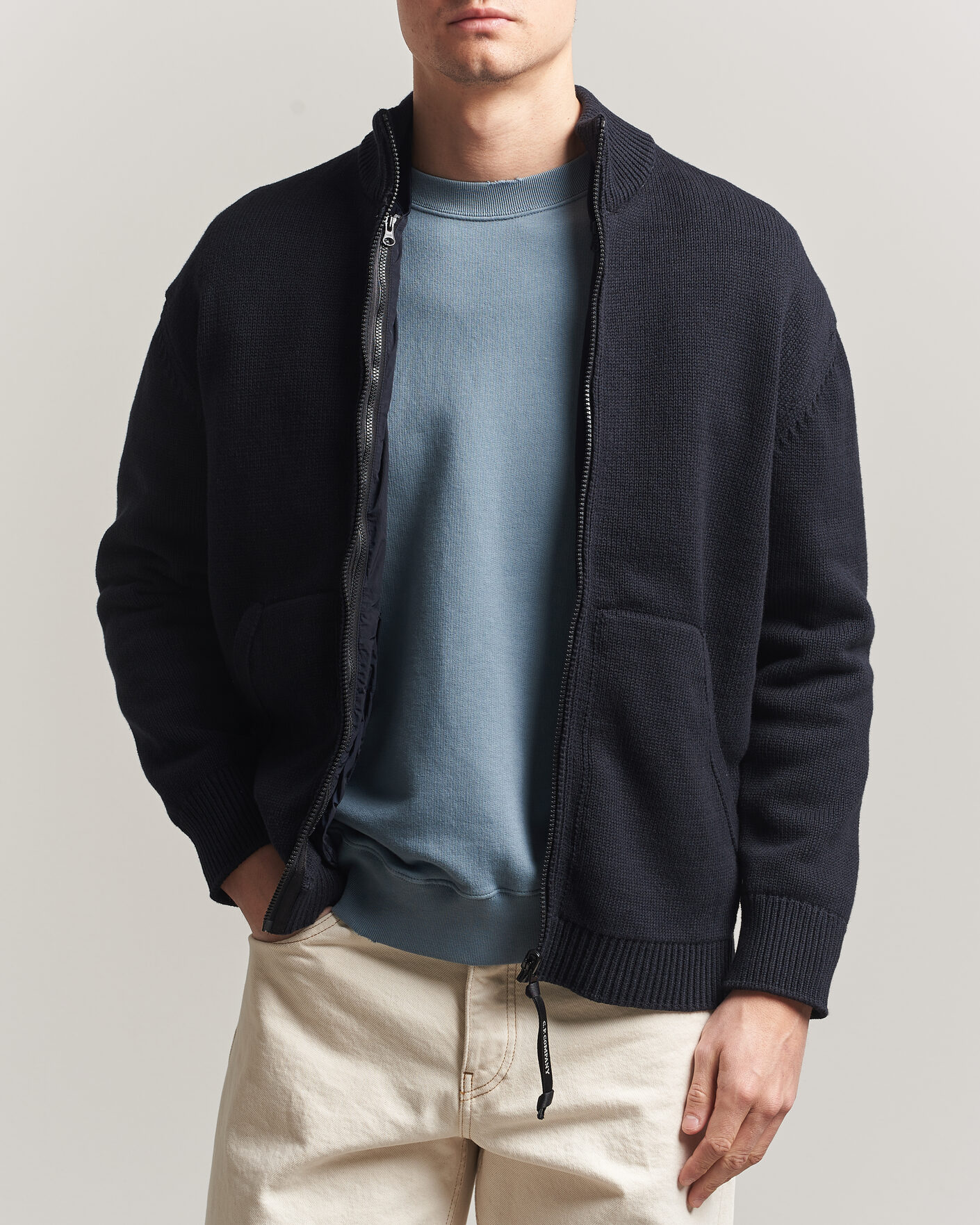 Heren | Truien | C.P. Company | Cotton Mix 2 in 1 Knitted Sweater Navy