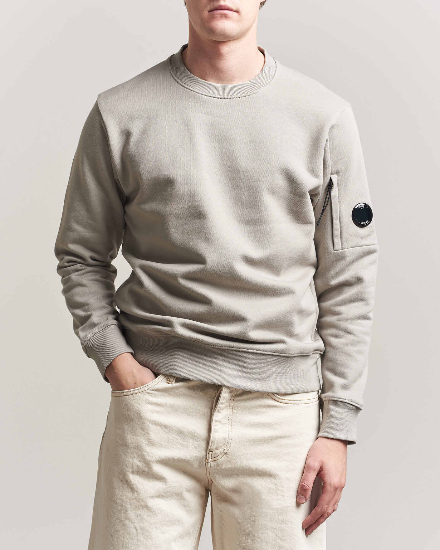 Heren | Truien | C.P. Company | Diagonal Raised Fleece Lens Sweatshirt Light Grey
