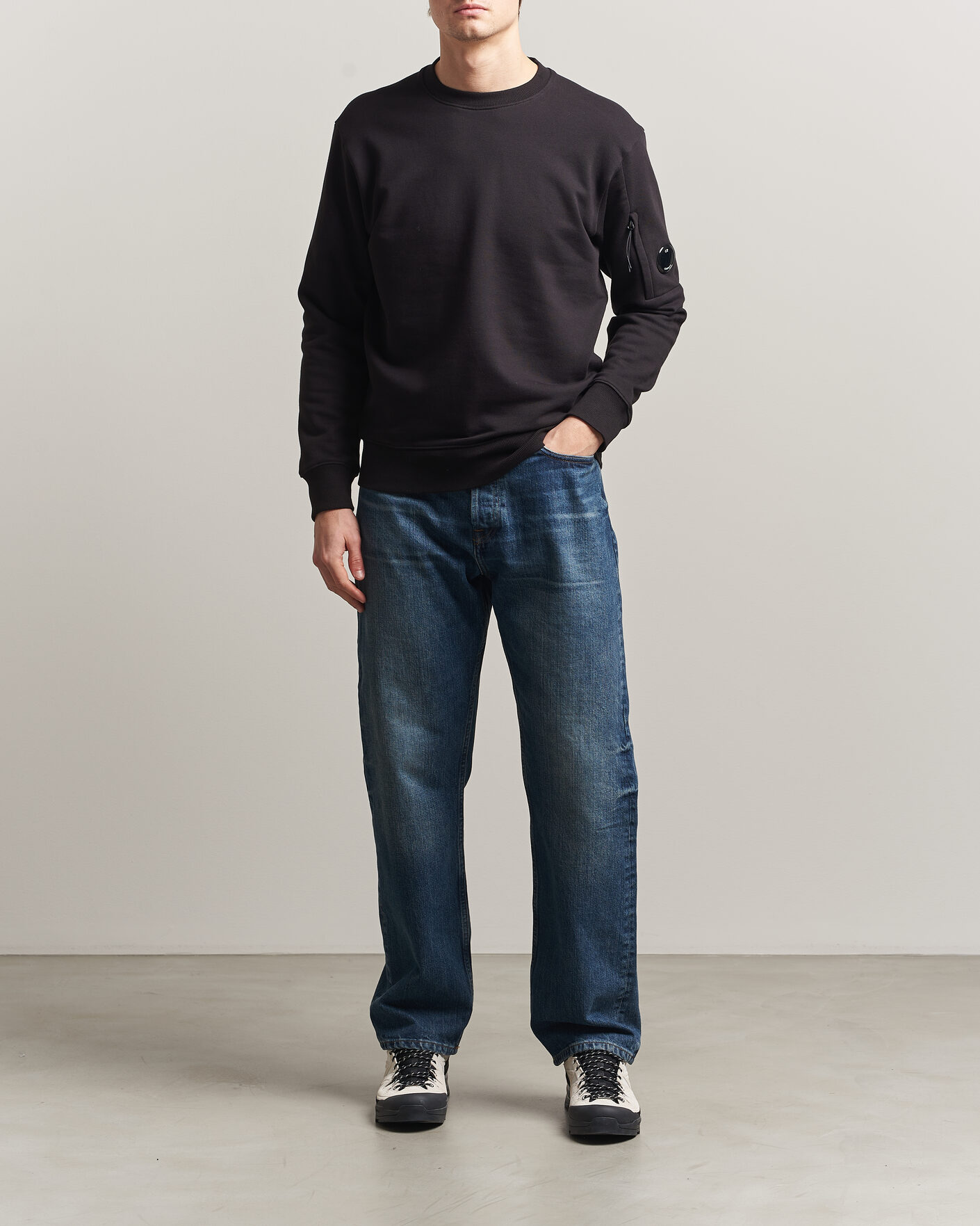 Heren | Truien | C.P. Company | Diagonal Raised Fleece Lens Sweatshirt Black
