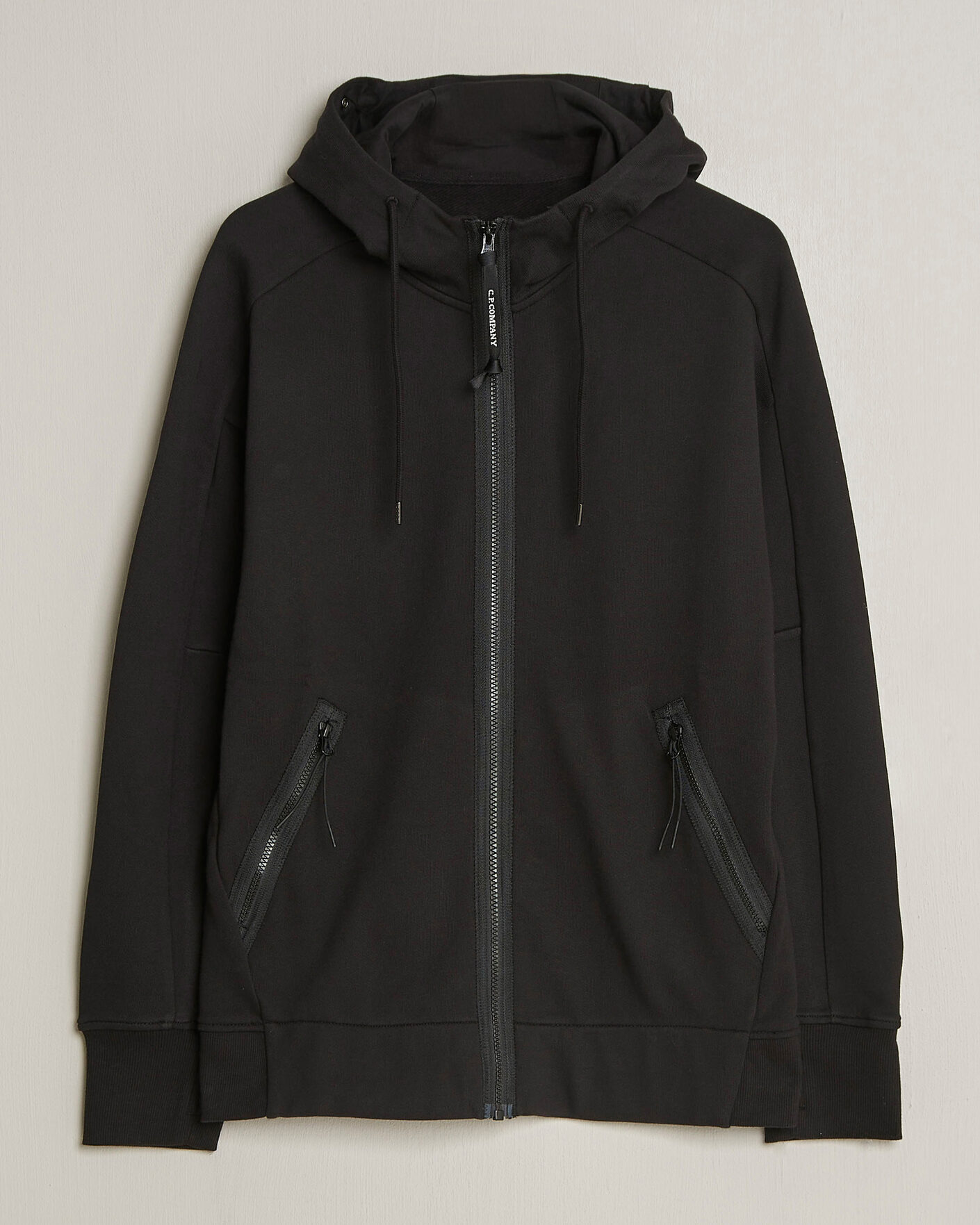 Heren | Truien | C.P. Company | Diagonal Raised Fleece Full Zip Goggle Hoodie Black