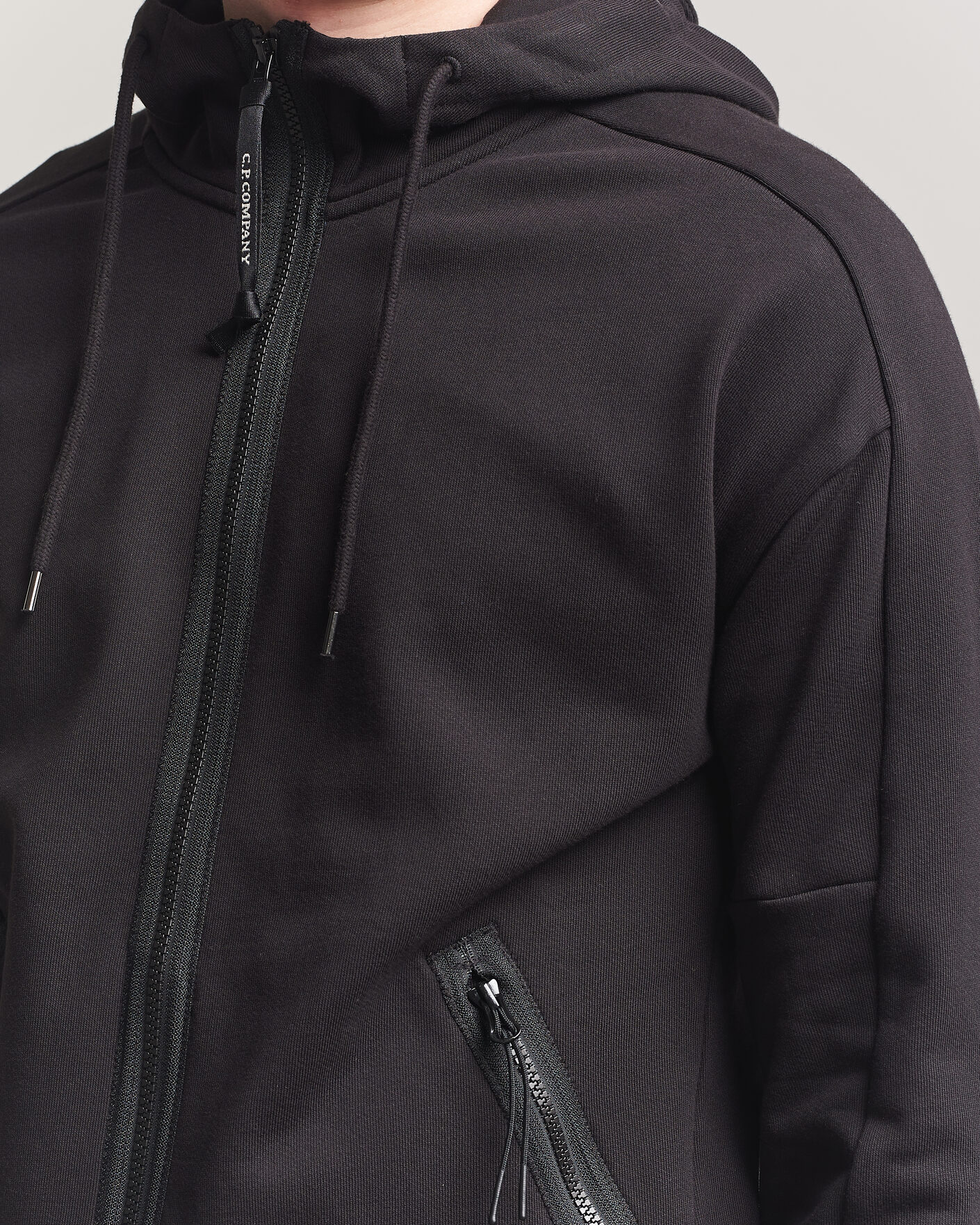 Heren | Truien | C.P. Company | Diagonal Raised Fleece Full Zip Goggle Hoodie Black