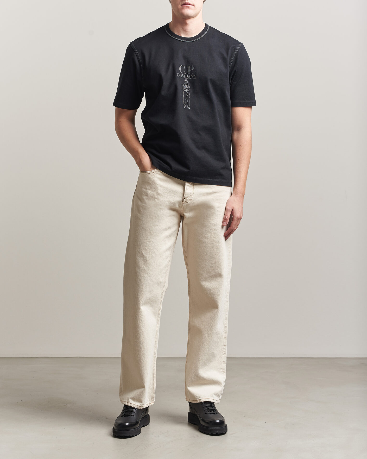 Heren | T-shirts | C.P. Company | Mercerized Heavy Cotton Chest Logo T-Shirt Black