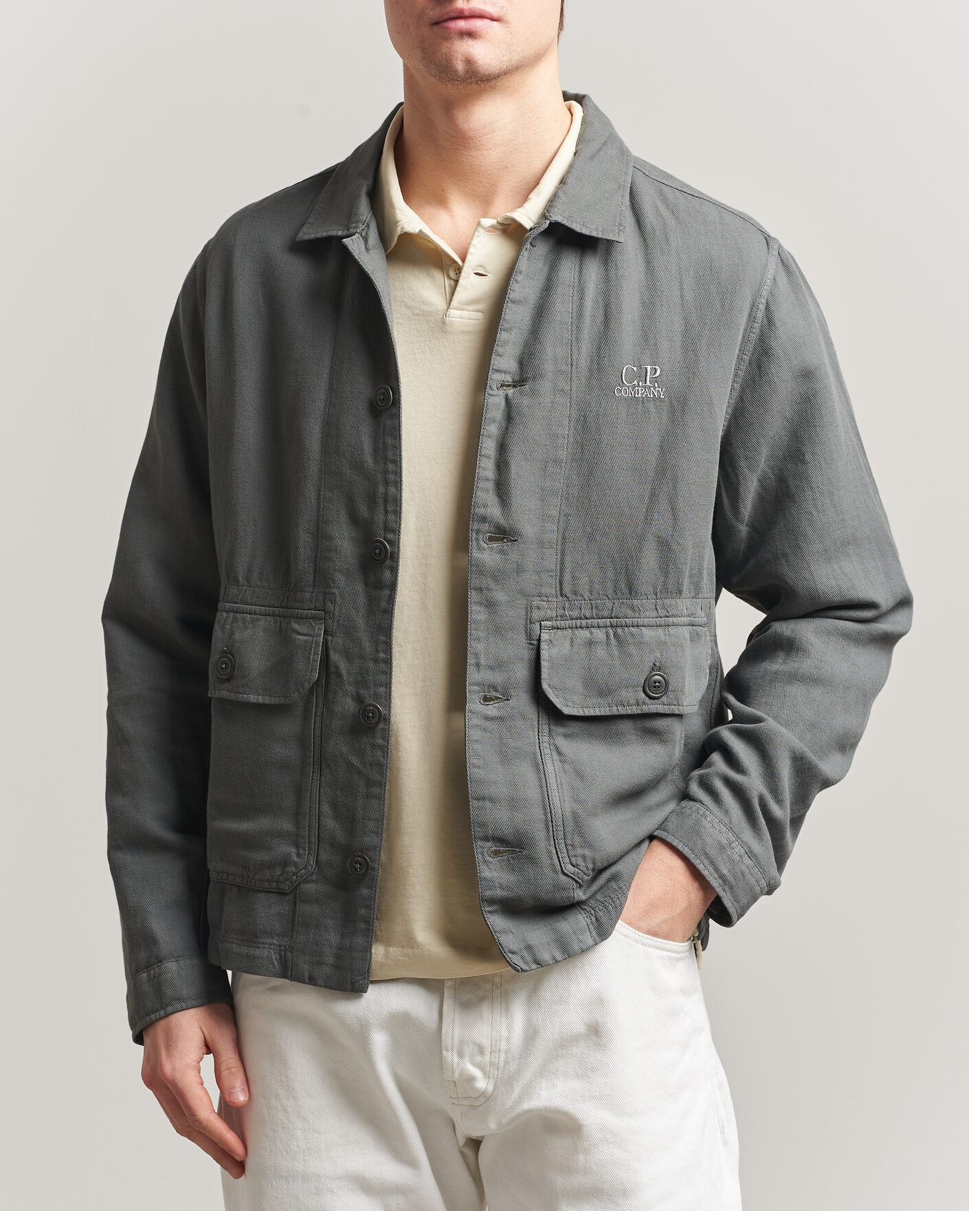Heren | Overhemden | C.P. Company | Broken Twill Linen/Cotton Overshirt Olive