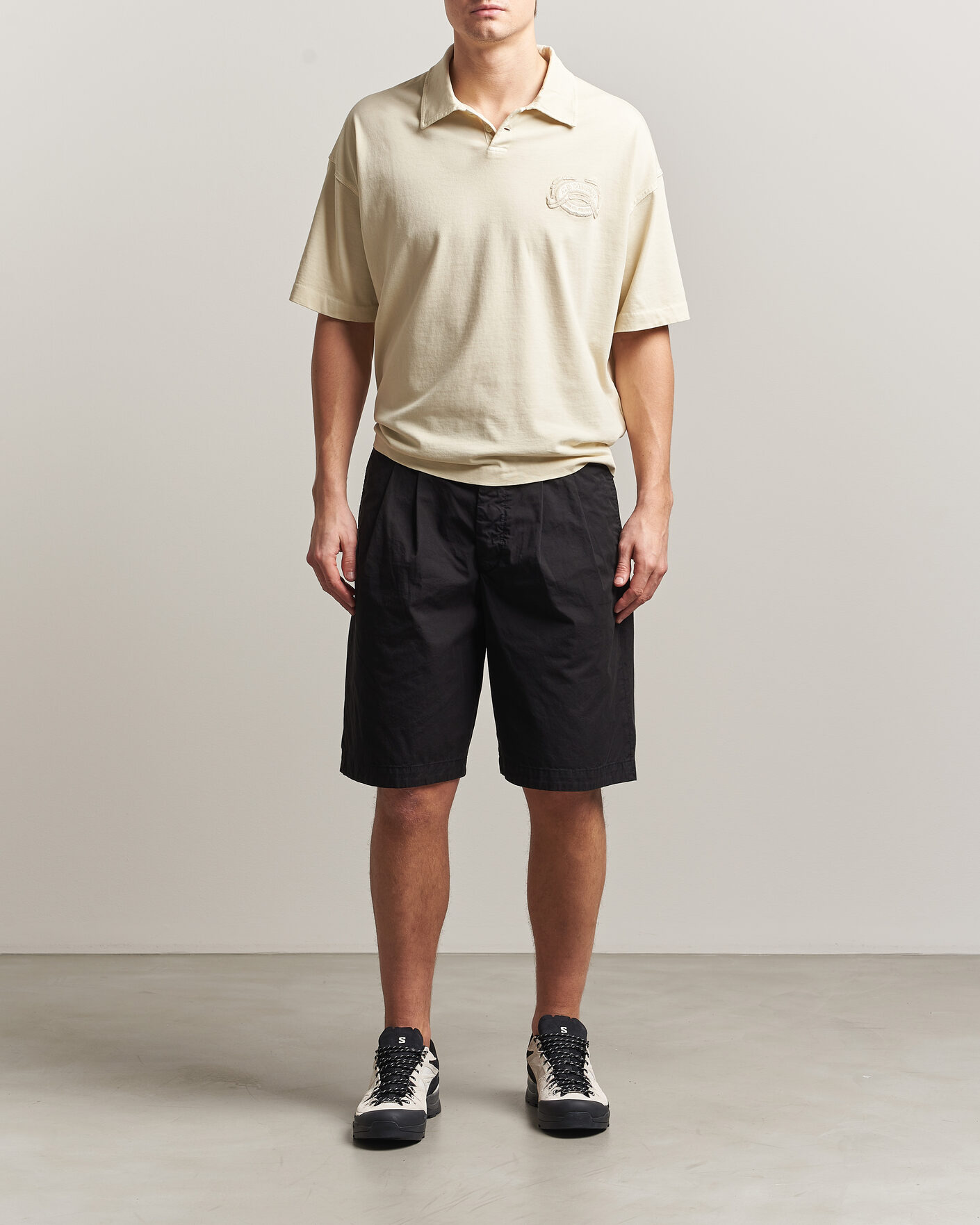 Heren | Korte broek | C.P. Company | Cotton Gabardine Pleated Loose Shorts Black
