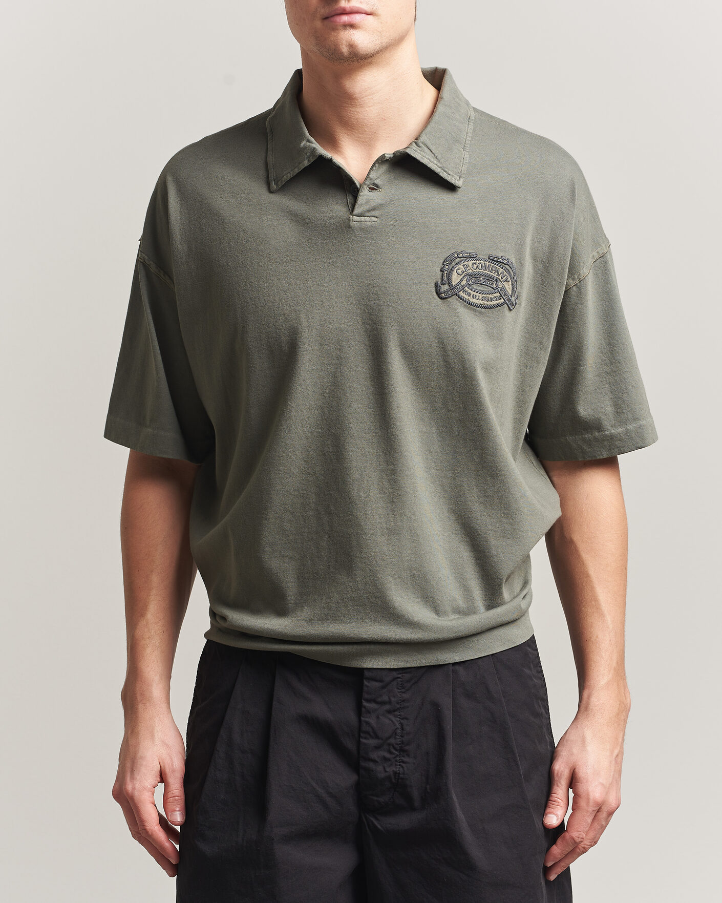 Heren | Polo's | C.P. Company | Boxy Fit Cotton Logo Polo Dark Green