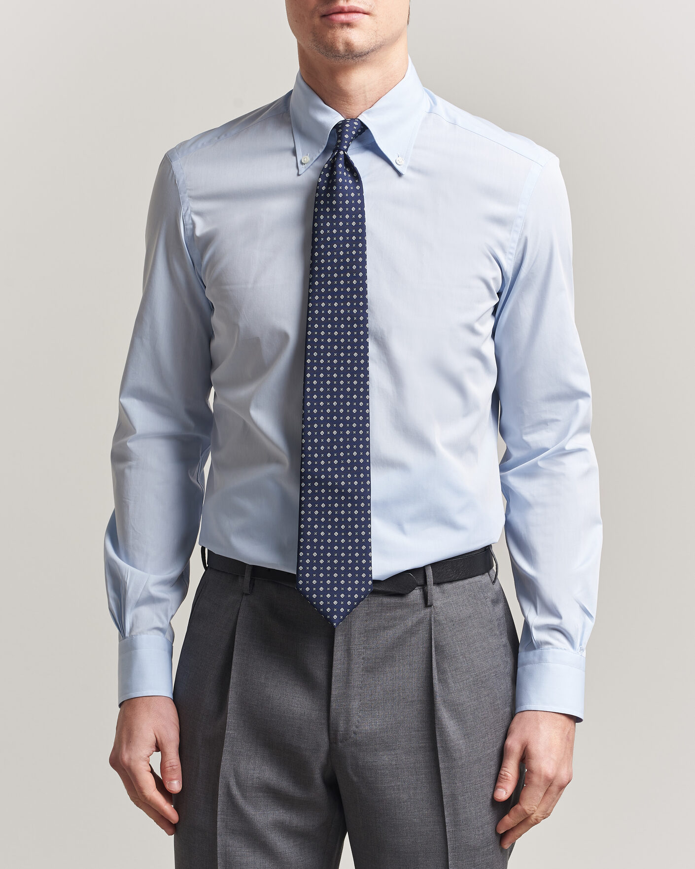 Heren | Overhemden | Mazzarelli | Soft Cotton Button Down Shirt Light Blue