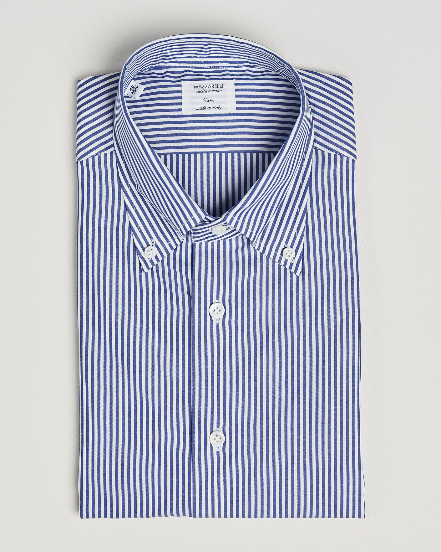 Heren | Overhemden | Mazzarelli | Soft Cotton Button Down Shirt Blue Stripe