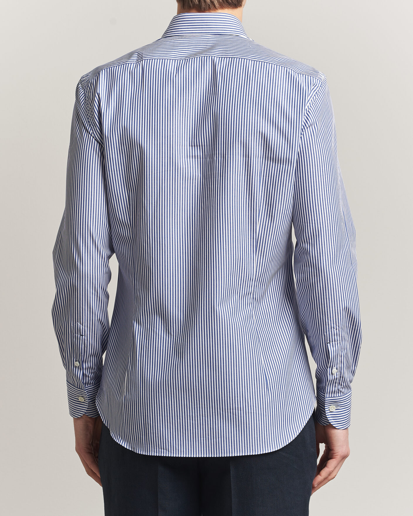 Heren | Overhemden | Mazzarelli | Soft Cotton Button Down Shirt Blue Stripe