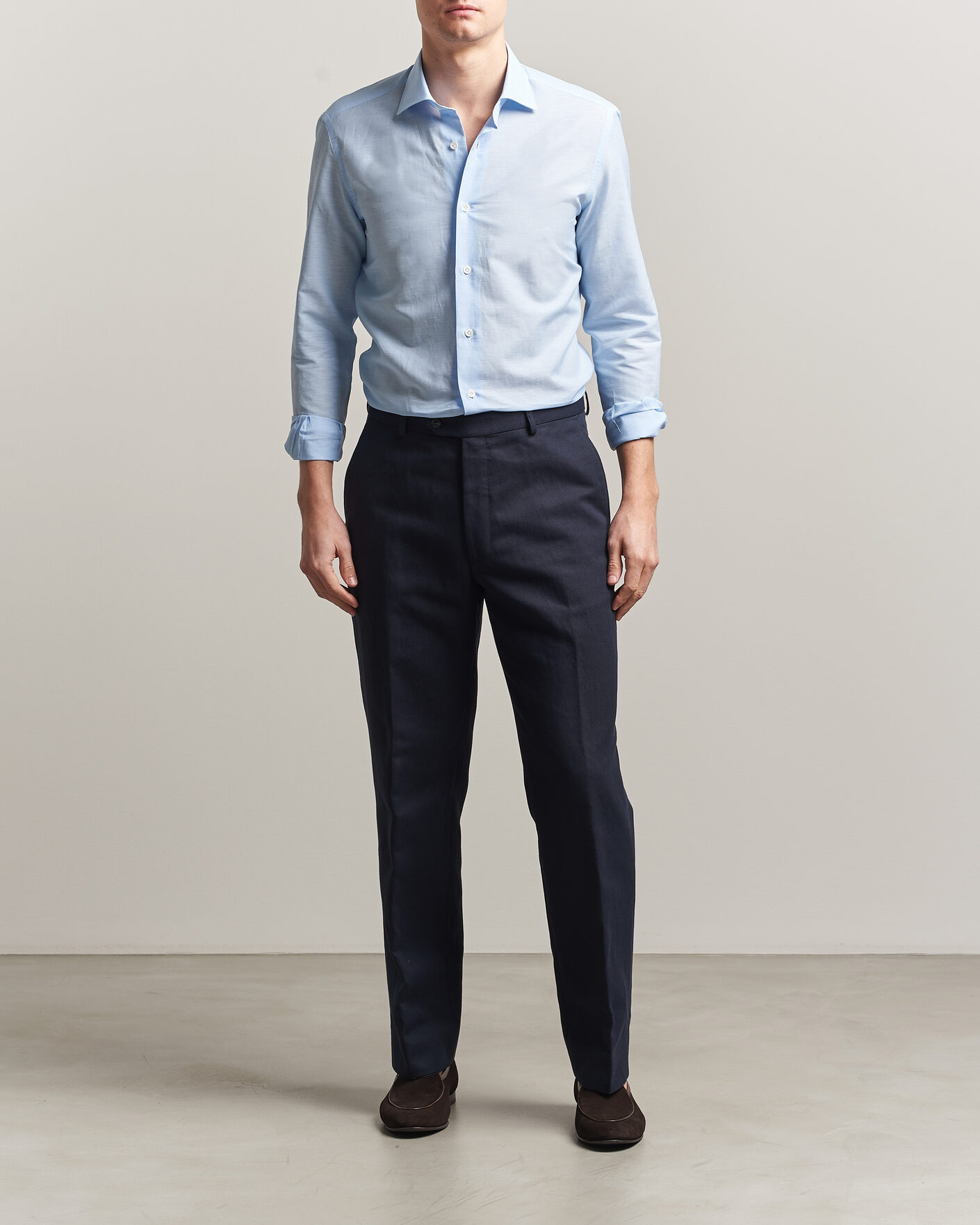 Heren | Overhemden | Mazzarelli | Soft Cotton/Linen Shirt Light Blue