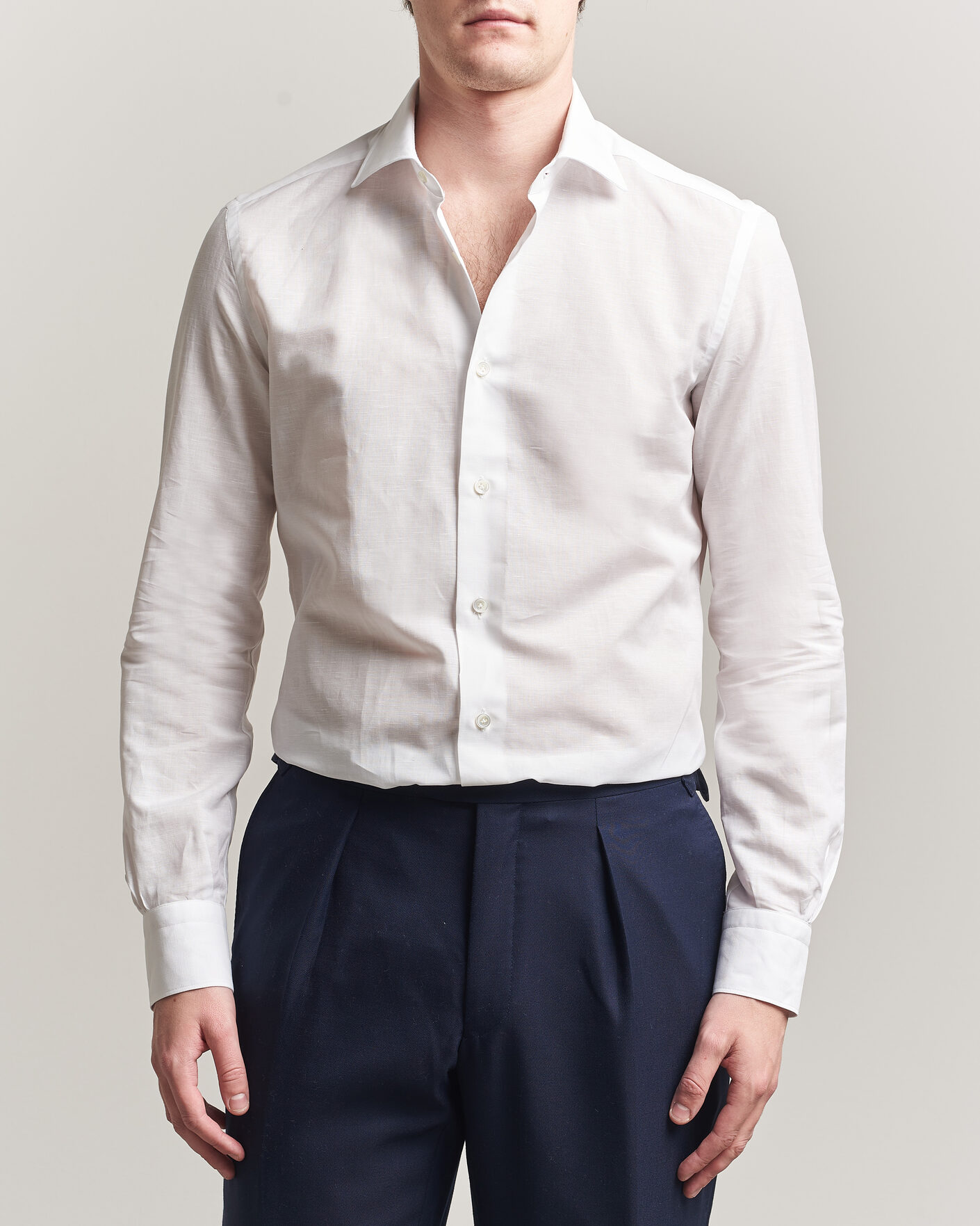 Heren | Overhemden | Mazzarelli | Soft Cotton/Linen Shirt White