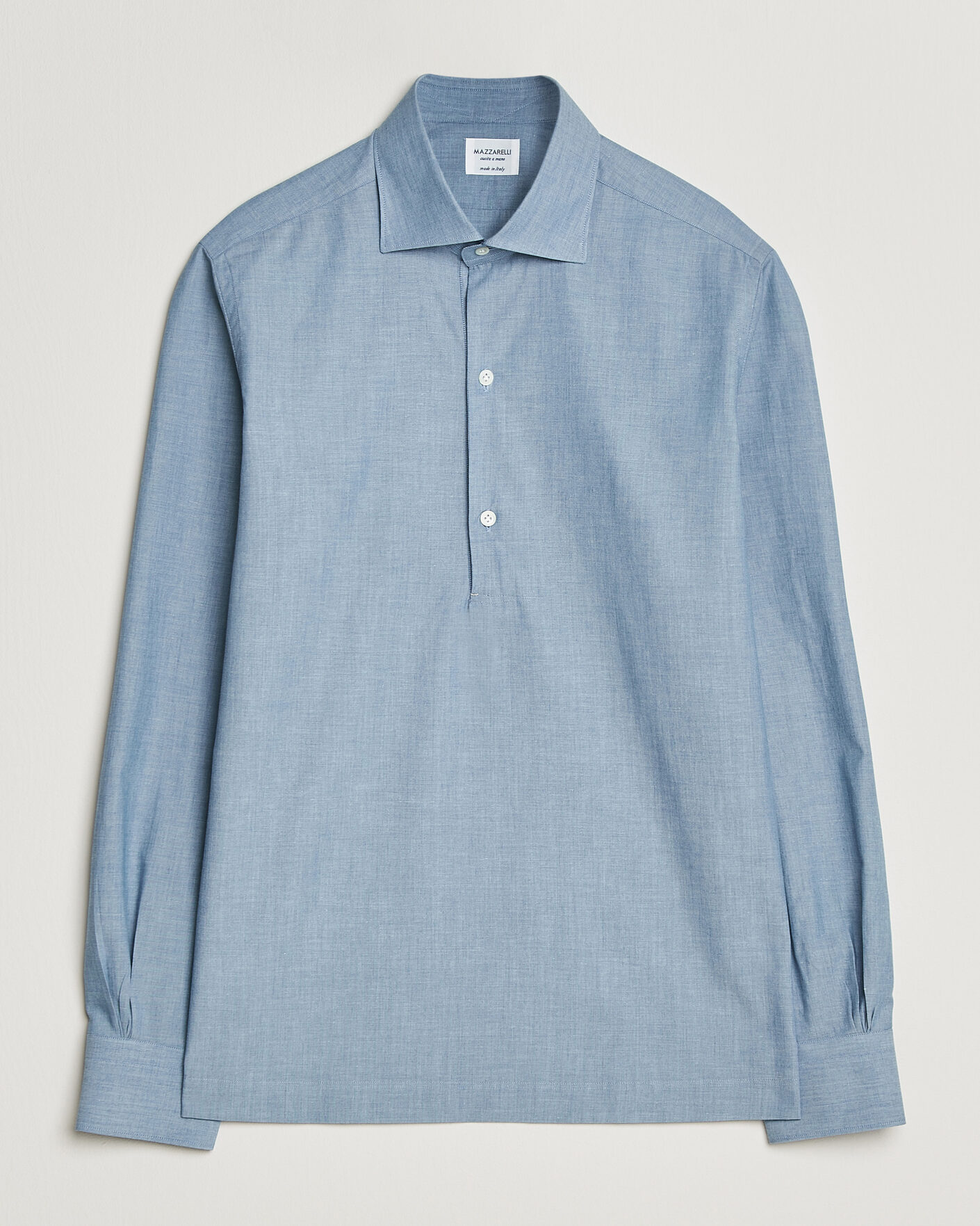 Heren | Overhemden | Mazzarelli | Soft Cotton Denim Popover Shirt Blue