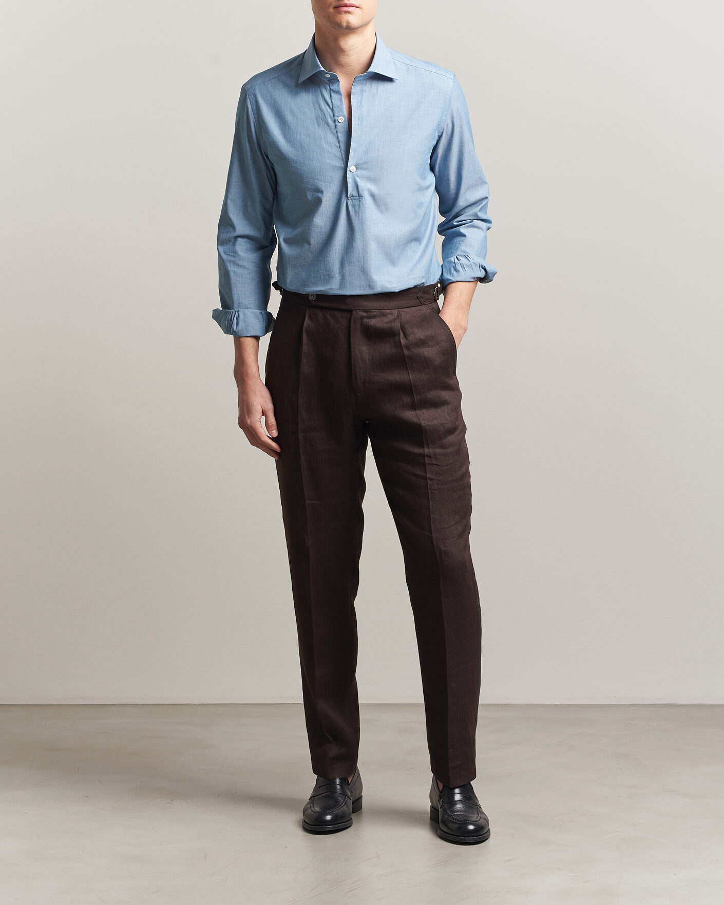 Heren | Overhemden | Mazzarelli | Soft Cotton Denim Popover Shirt Blue