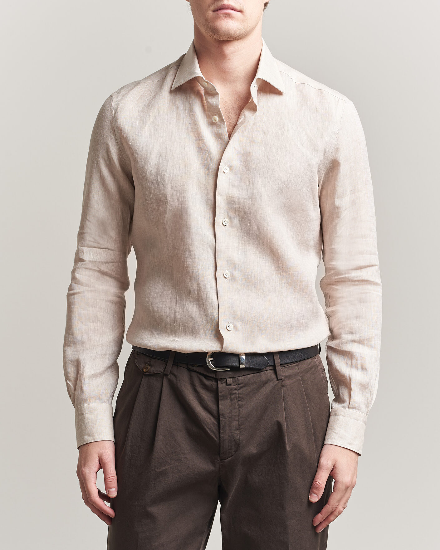 Heren | Overhemden | Mazzarelli | Soft Linen Shirt Beige