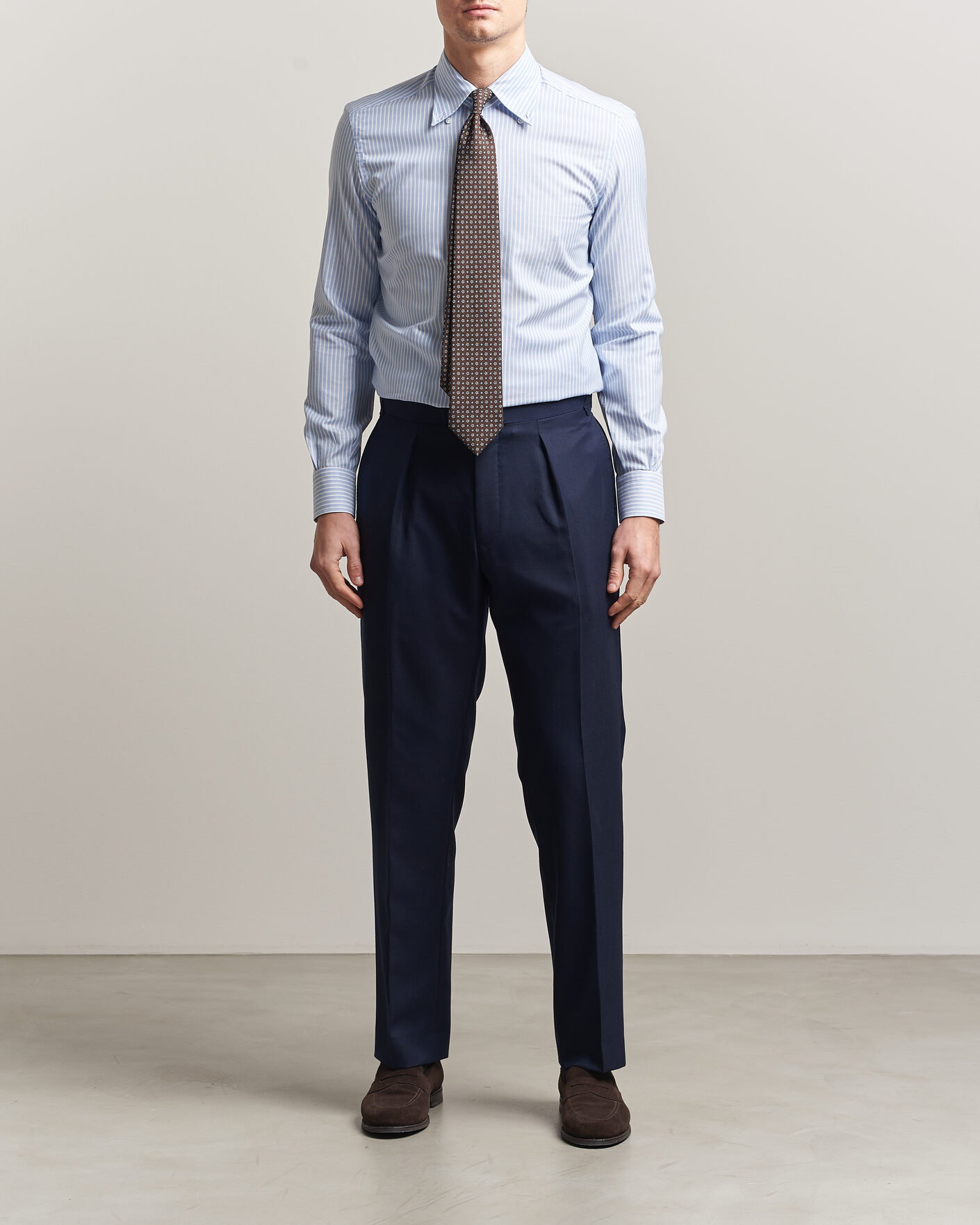 Heren | Overhemden | Mazzarelli | Soft Oxford Button Down Shirt Light Blue Stripe