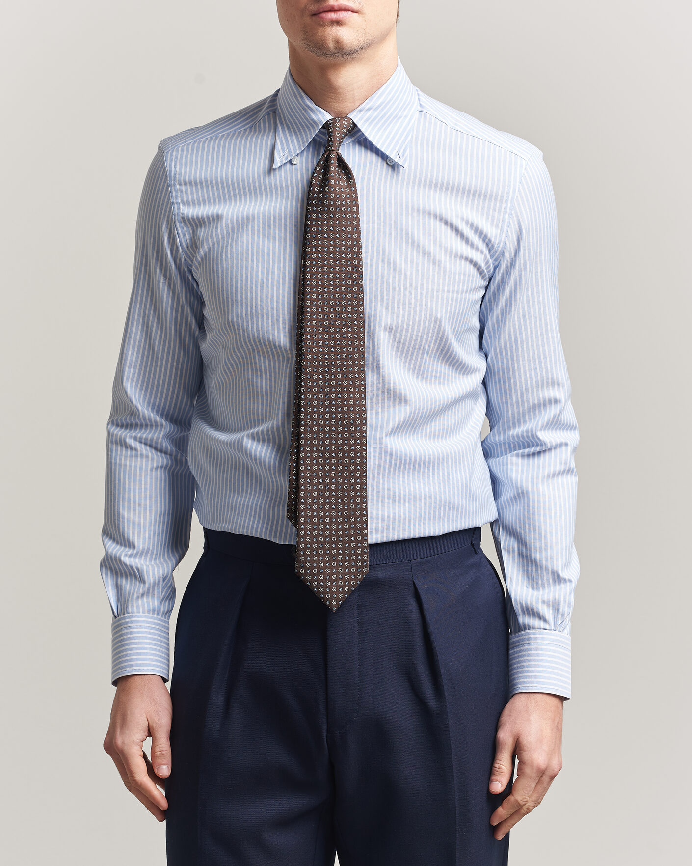 Heren | Overhemden | Mazzarelli | Soft Oxford Button Down Shirt Light Blue Stripe