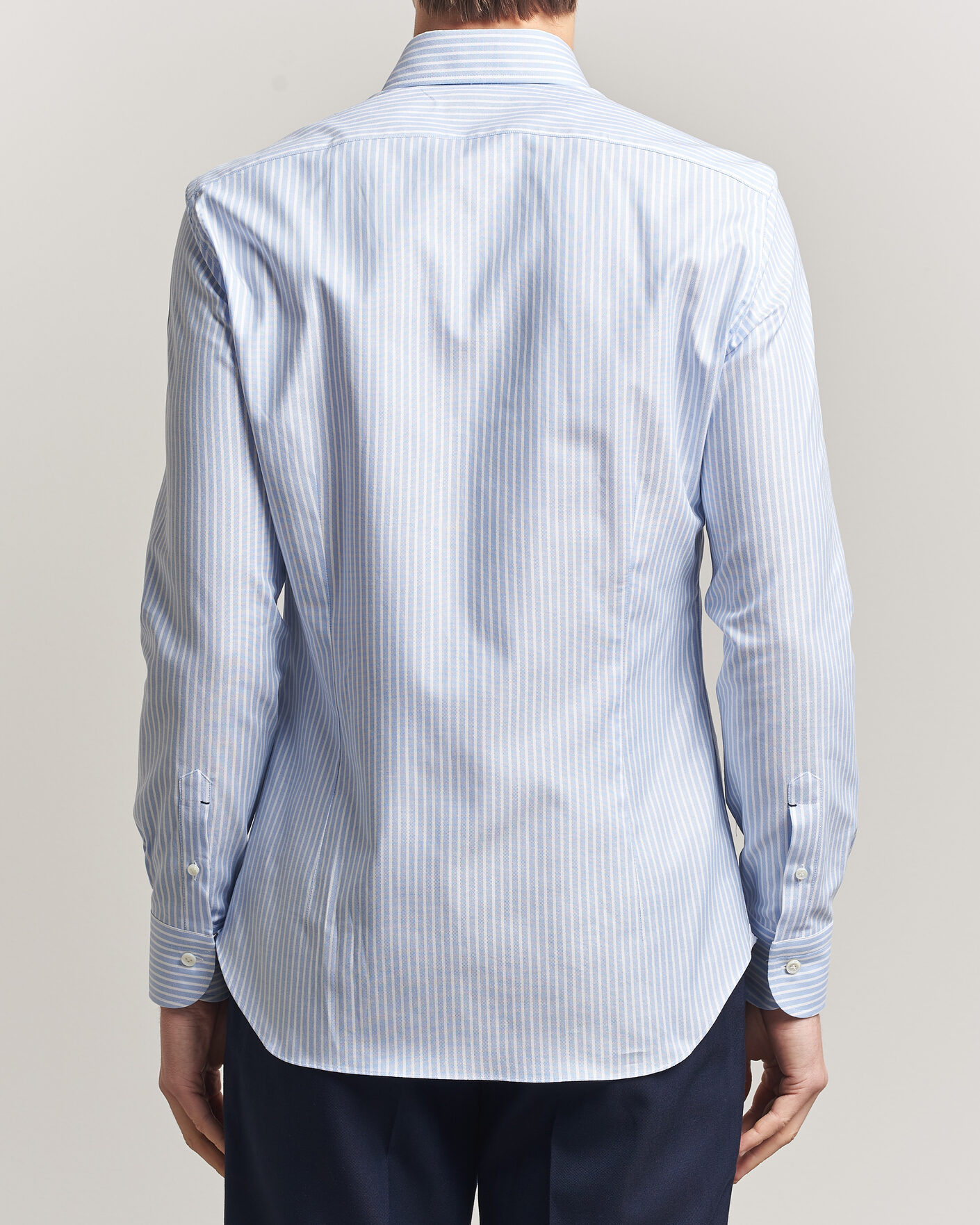Heren | Overhemden | Mazzarelli | Soft Oxford Button Down Shirt Light Blue Stripe