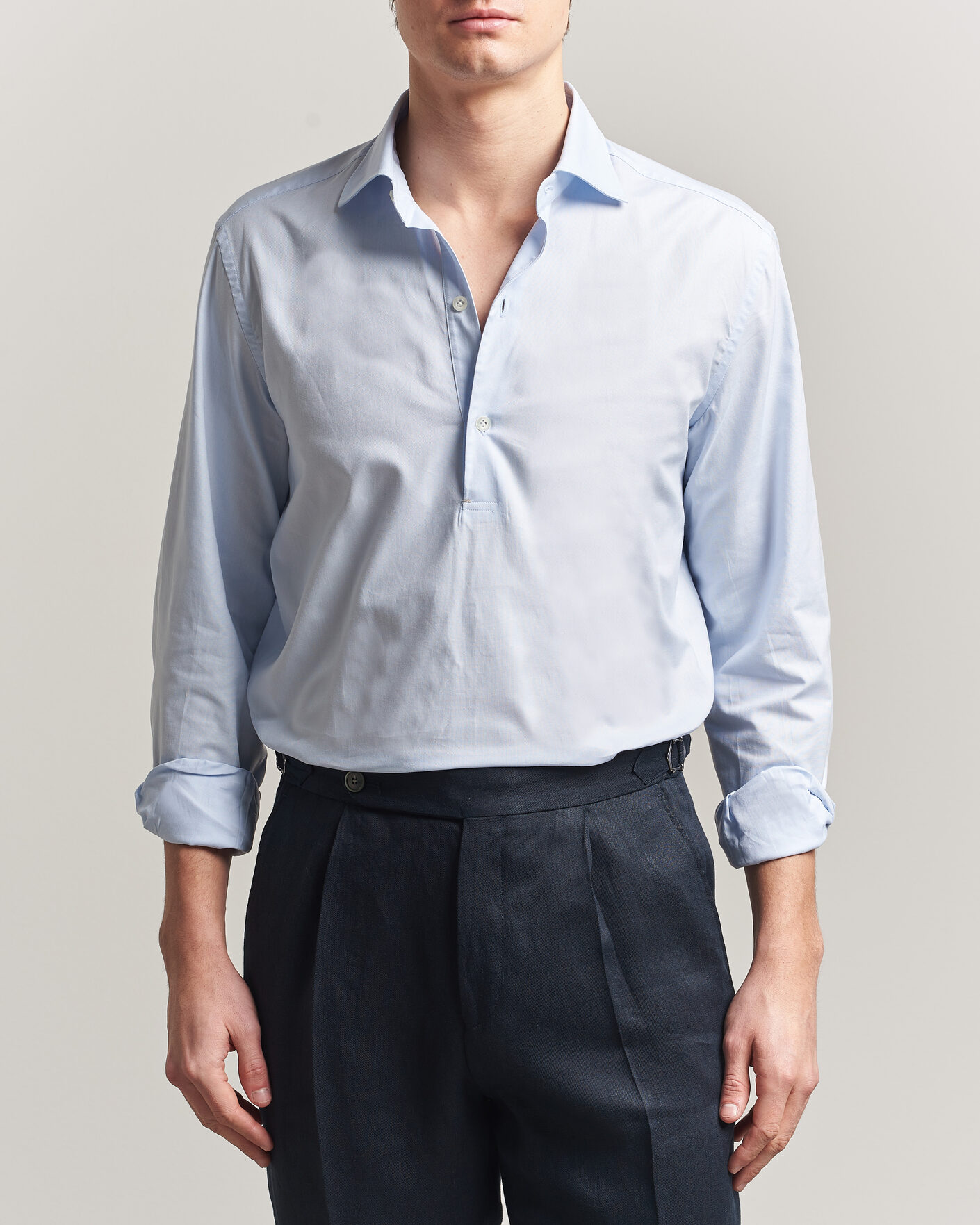 Heren | Overhemden | Mazzarelli | Soft Oxford Popover Shirt Light Blue