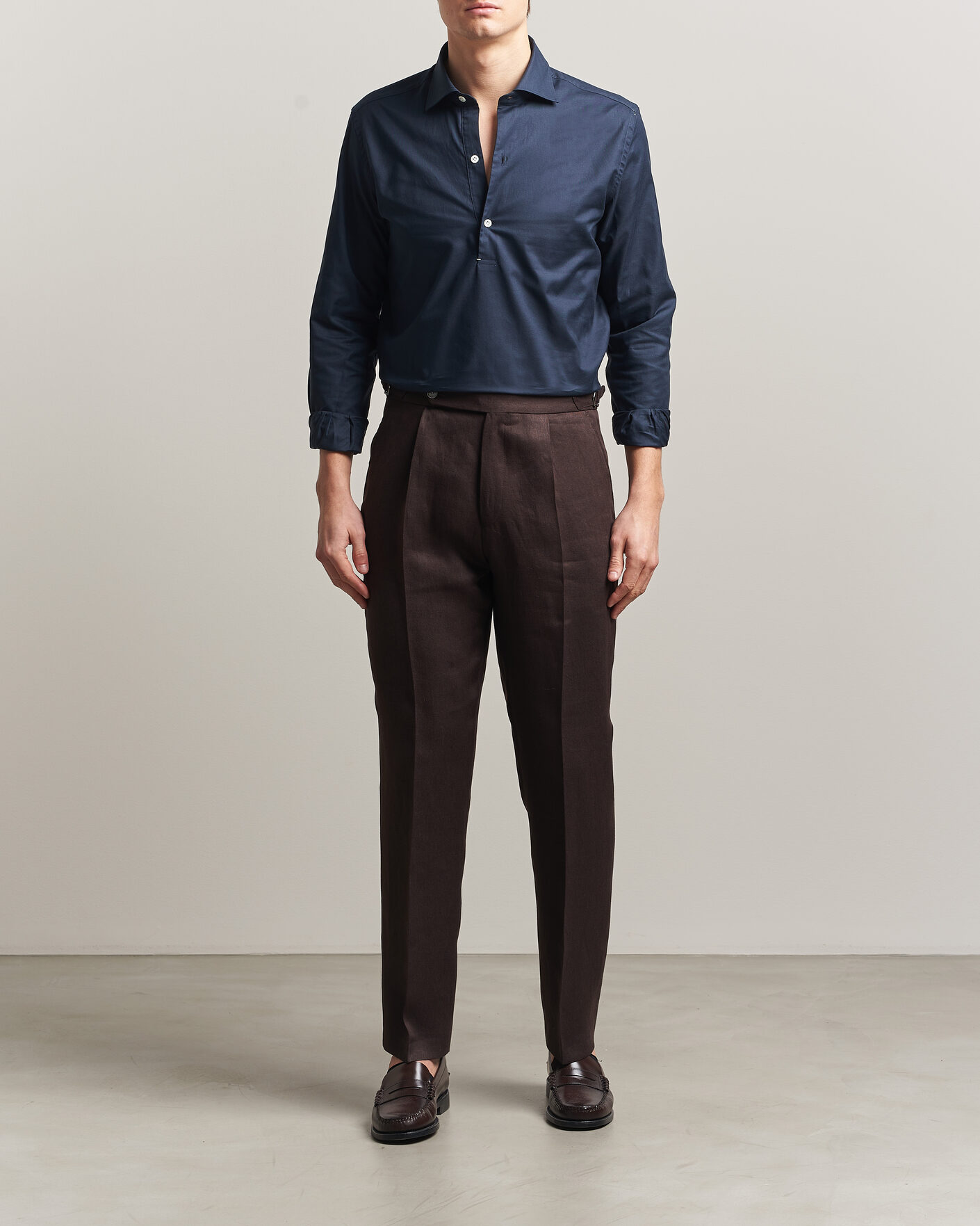 Heren | Overhemden | Mazzarelli | Soft Oxford Popover Shirt Navy