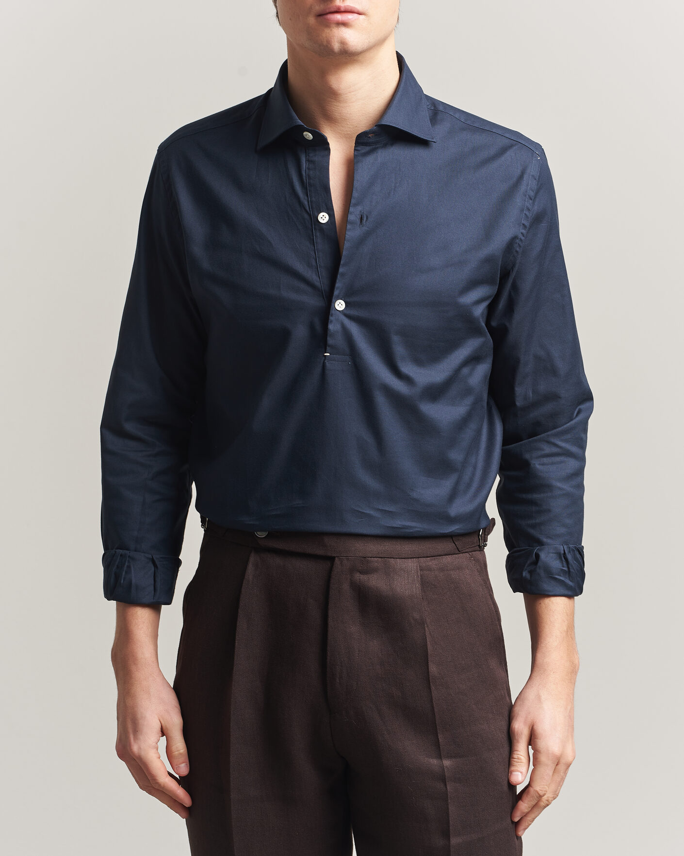 Heren | Overhemden | Mazzarelli | Soft Oxford Popover Shirt Navy