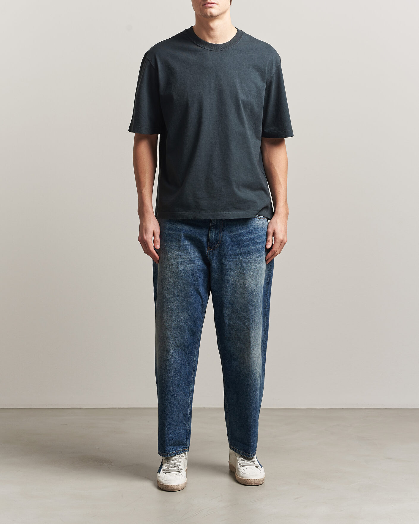 Heren | T-shirts | Golden Goose | Relaxed Fit Cotton T-Shirt Washed Black