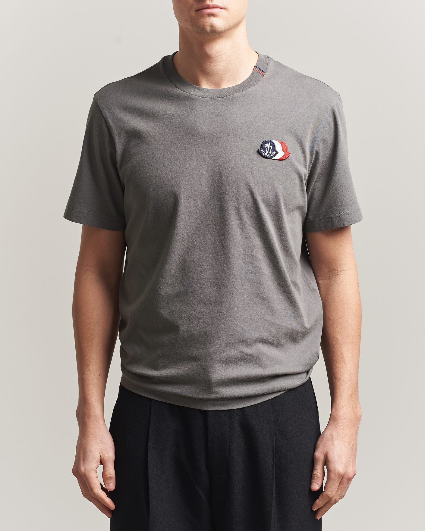 Moncler Tricolore Logo T-Shirt Grey | Man - CareOfCarl.nl