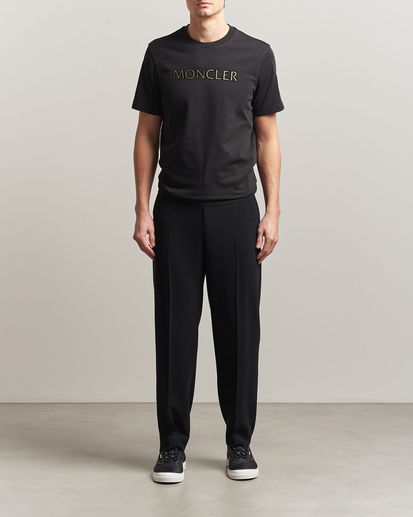Heren | T-shirts | Moncler | Flock Print Logo T-Shirt Black