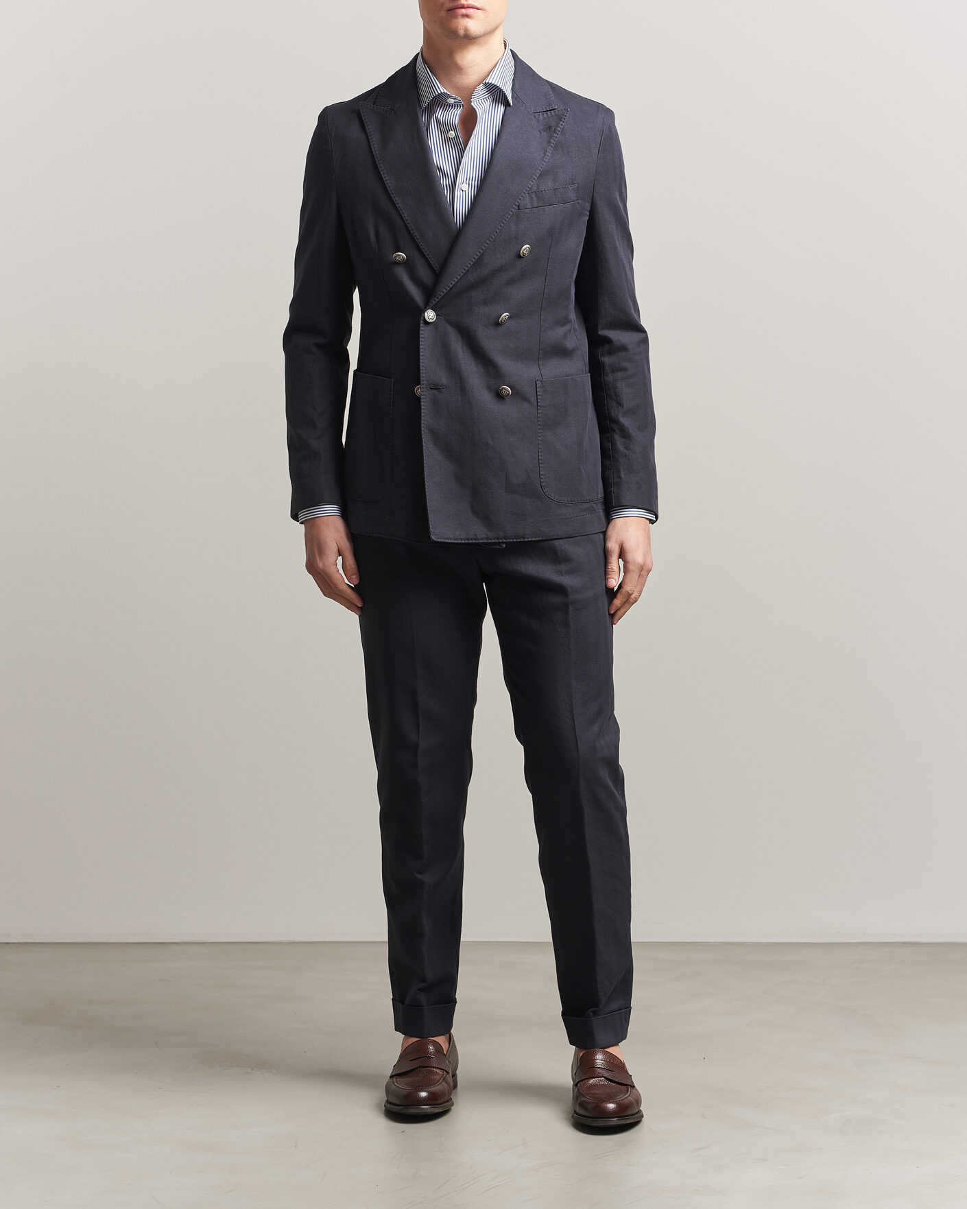 Heren | Blazers | Morris | Cotton Herringbone Double Breasted Blazer Blue