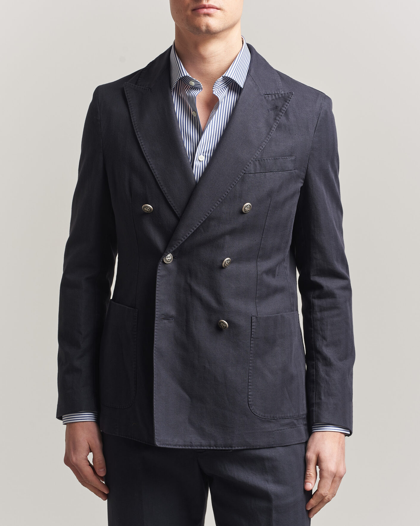 Heren | Blazers | Morris | Cotton Herringbone Double Breasted Blazer Blue