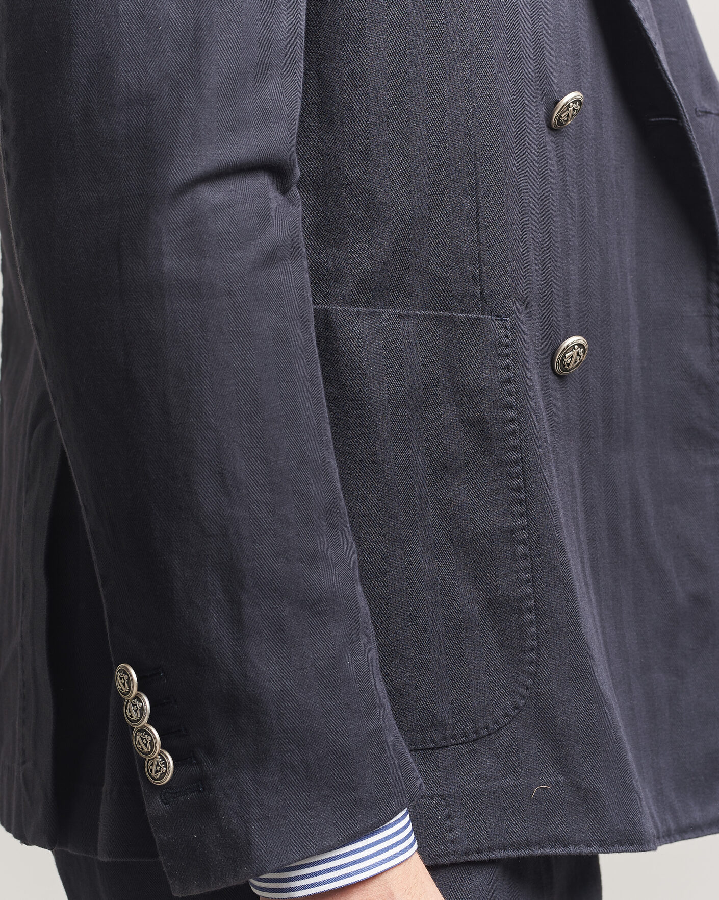 Heren | Blazers | Morris | Cotton Herringbone Double Breasted Blazer Blue