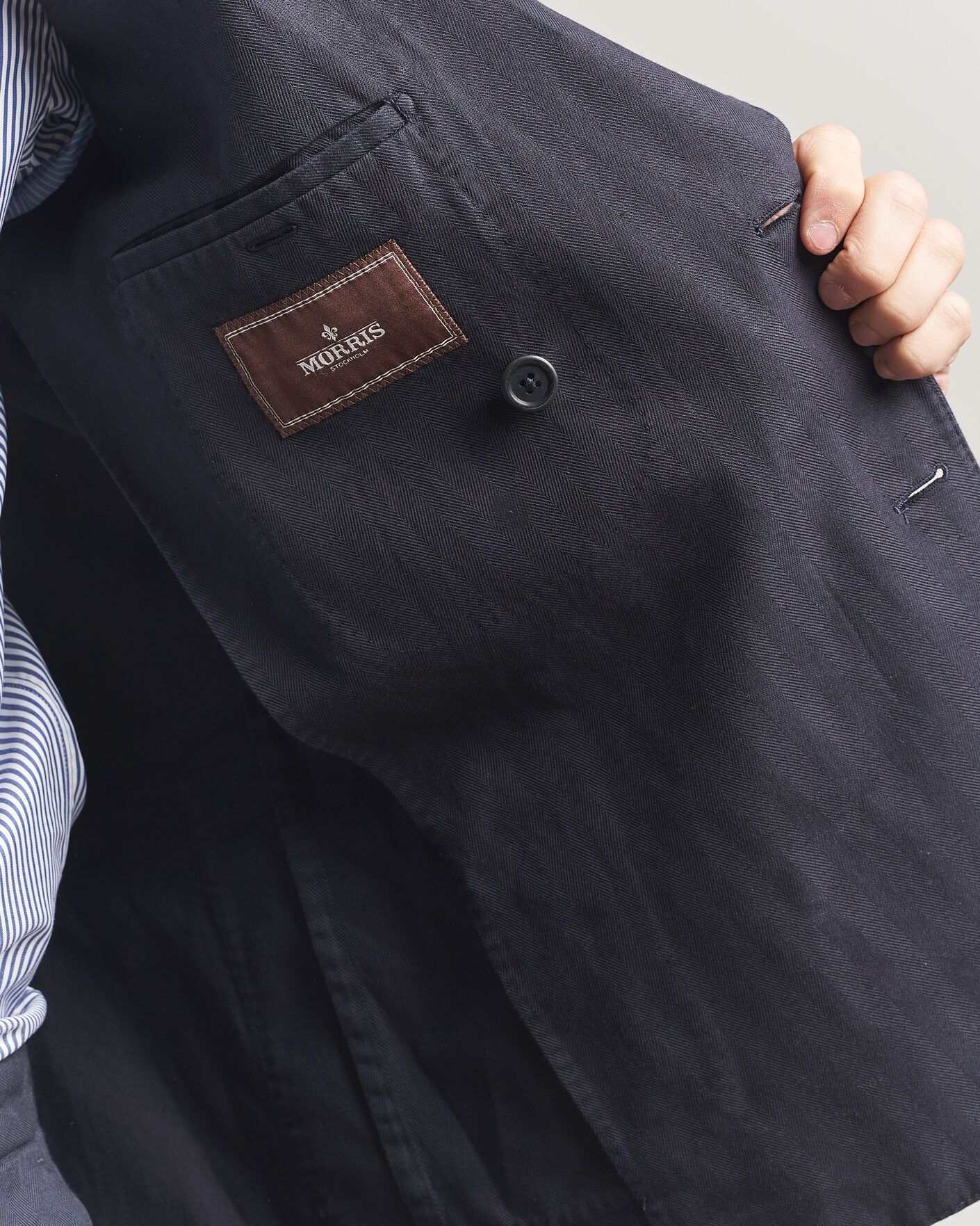 Heren | Blazers | Morris | Cotton Herringbone Double Breasted Blazer Blue