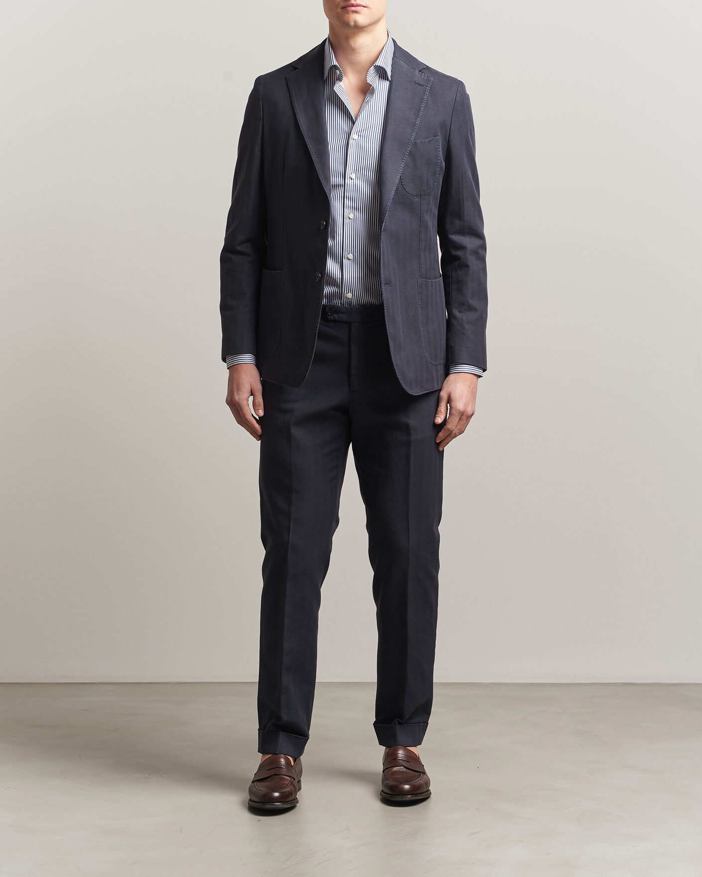 Heren | Broeken | Morris | Jack Herringbone Cotton Trousers Blue