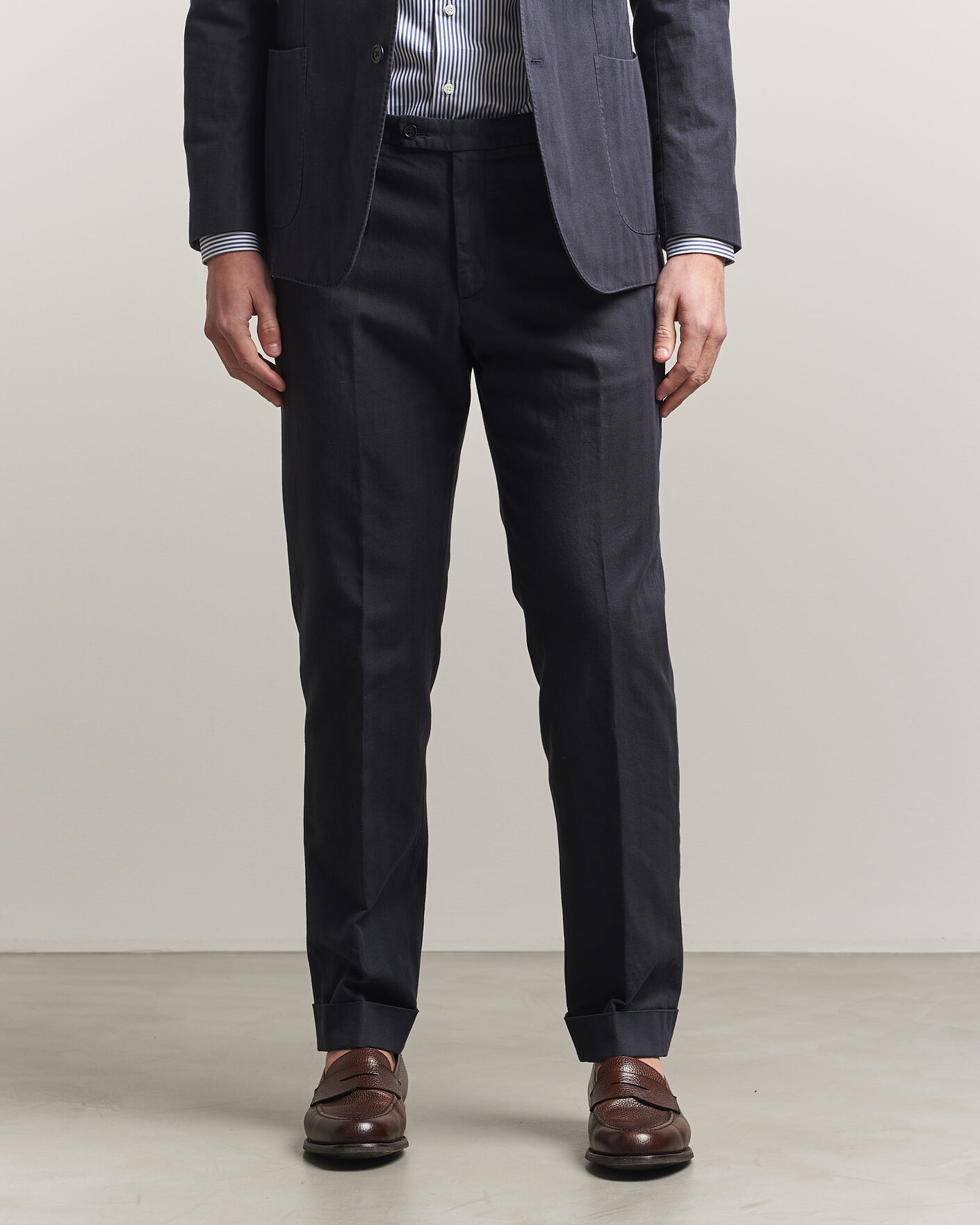 Heren | Broeken | Morris | Jack Herringbone Cotton Trousers Blue