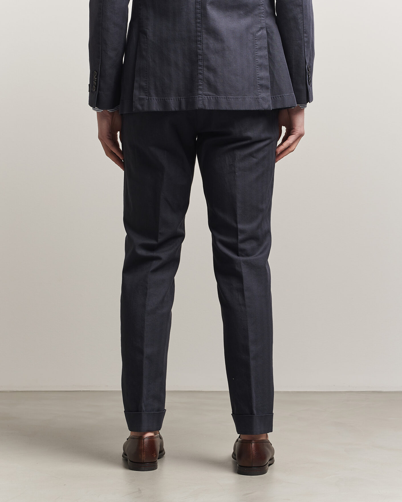 Heren | Broeken | Morris | Jack Herringbone Cotton Trousers Blue