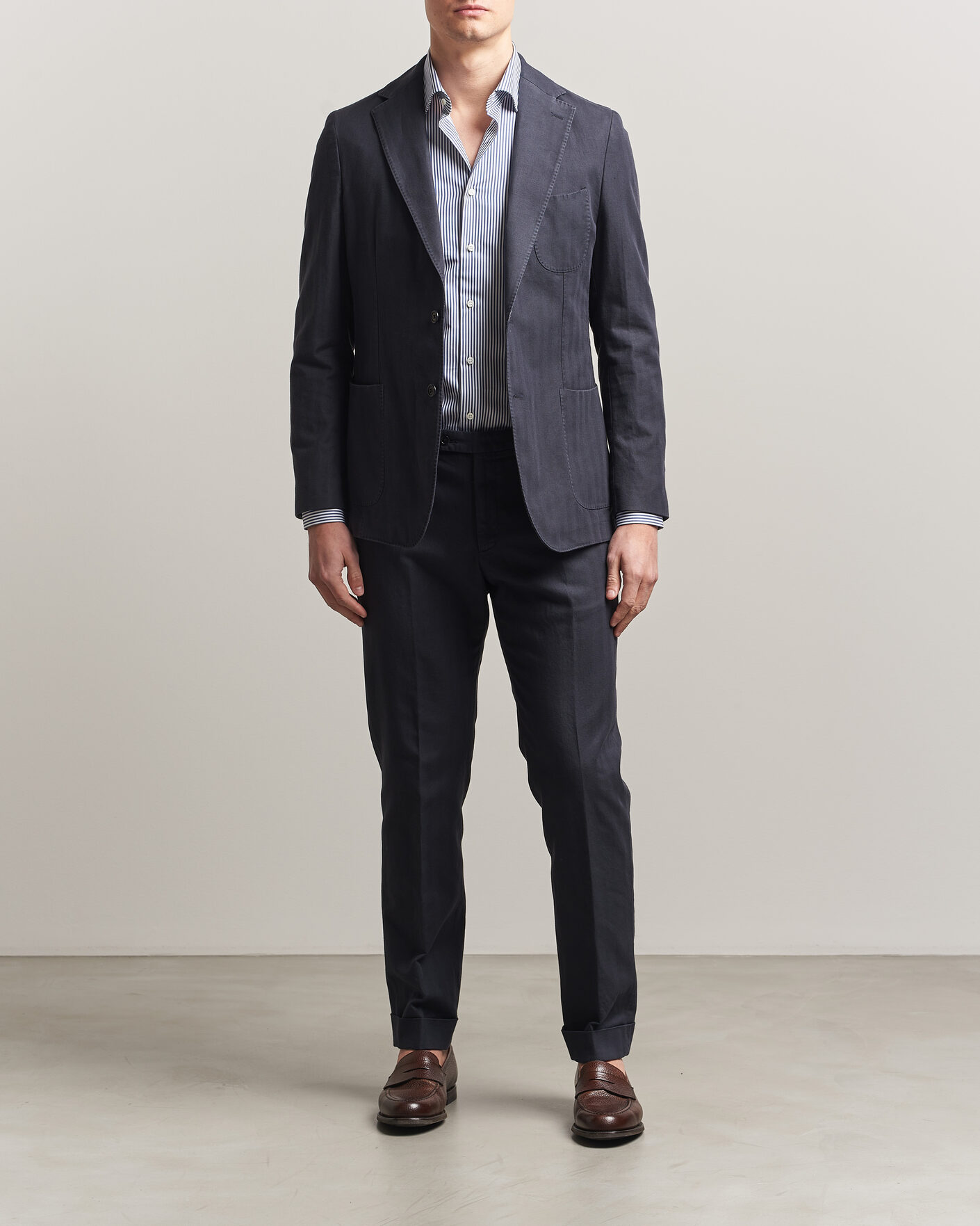 Heren | Blazers | Morris | Washed Cotton Herringbone Blazer Navy