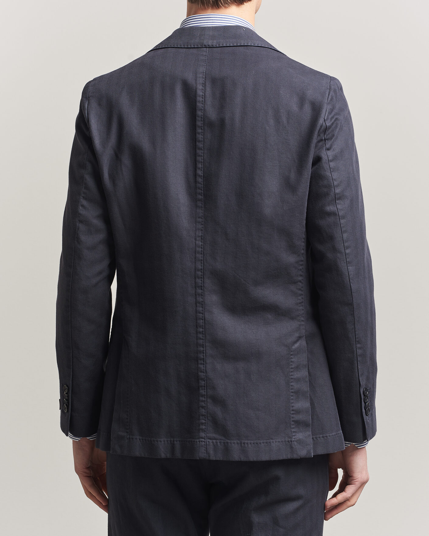 Heren | Blazers | Morris | Washed Cotton Herringbone Blazer Navy