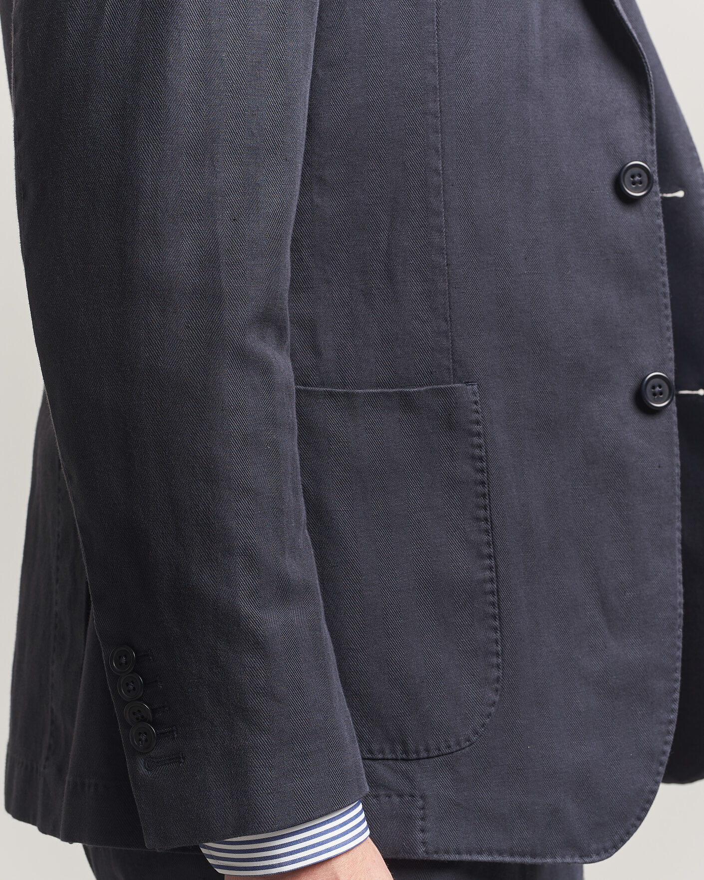 Heren | Blazers | Morris | Washed Cotton Herringbone Blazer Navy