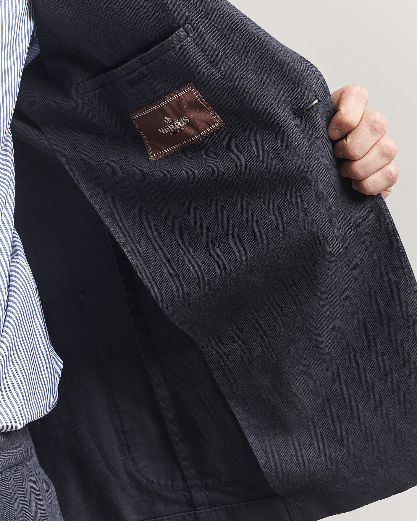 Heren | Blazers | Morris | Washed Cotton Herringbone Blazer Navy