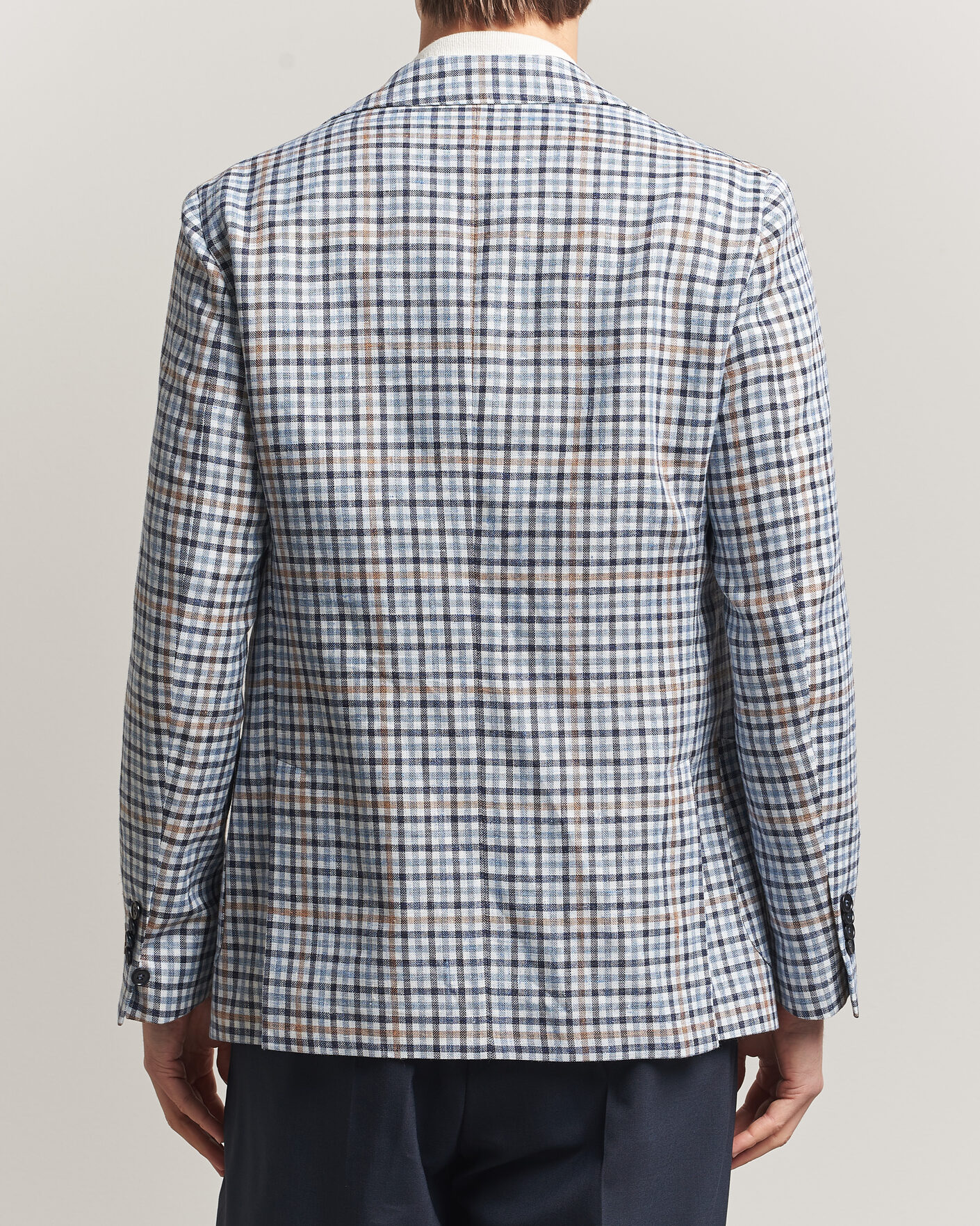 Heren | Blazers | Morris | Linen Cotton Checked Blazer Blue