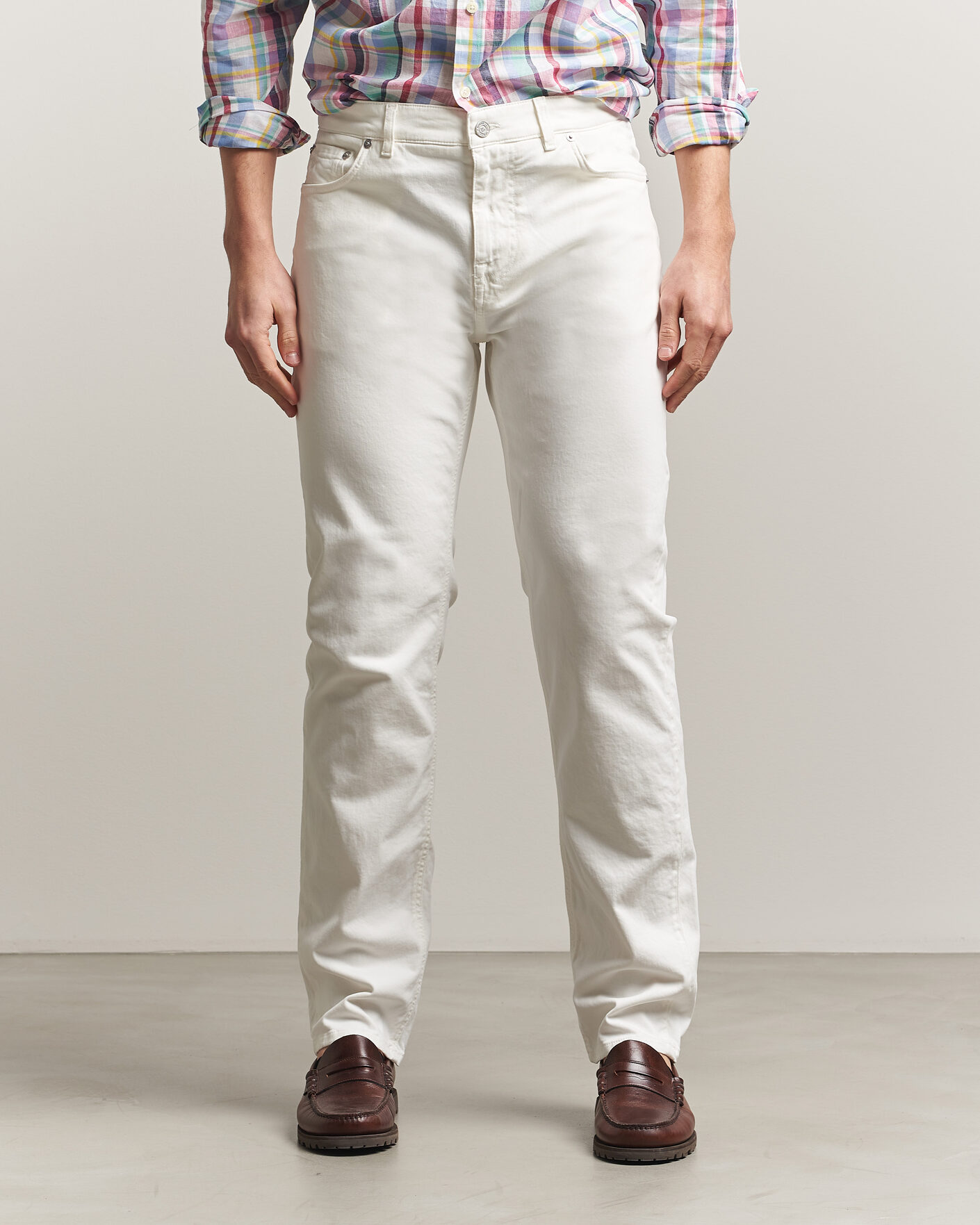 Heren | Jeans | Morris | James Brushed 5-Pocket Jeans Off White