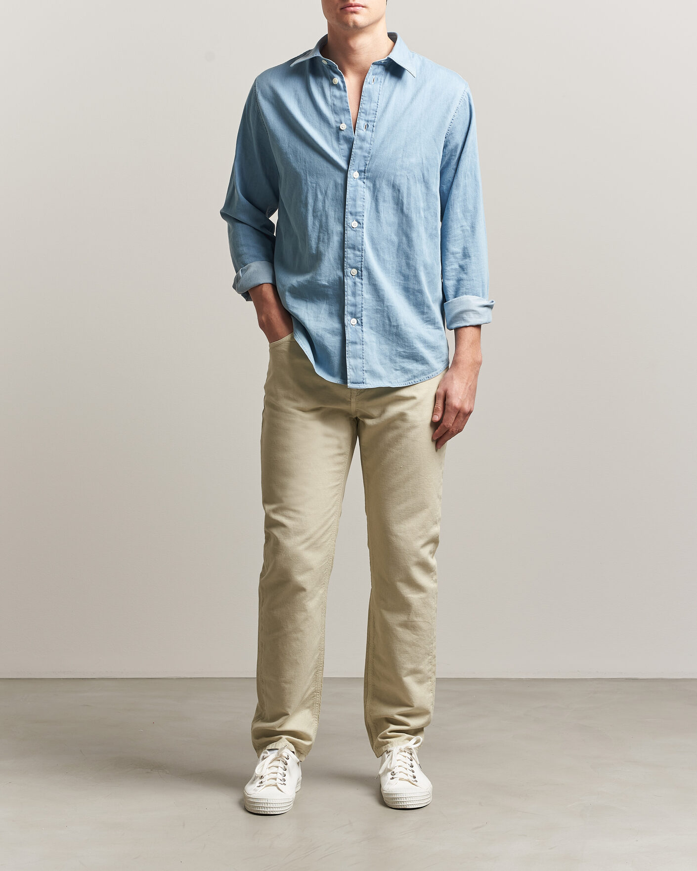 Heren | Broeken | Morris | James Washed Linen 5-Pocket Pants Khaki
