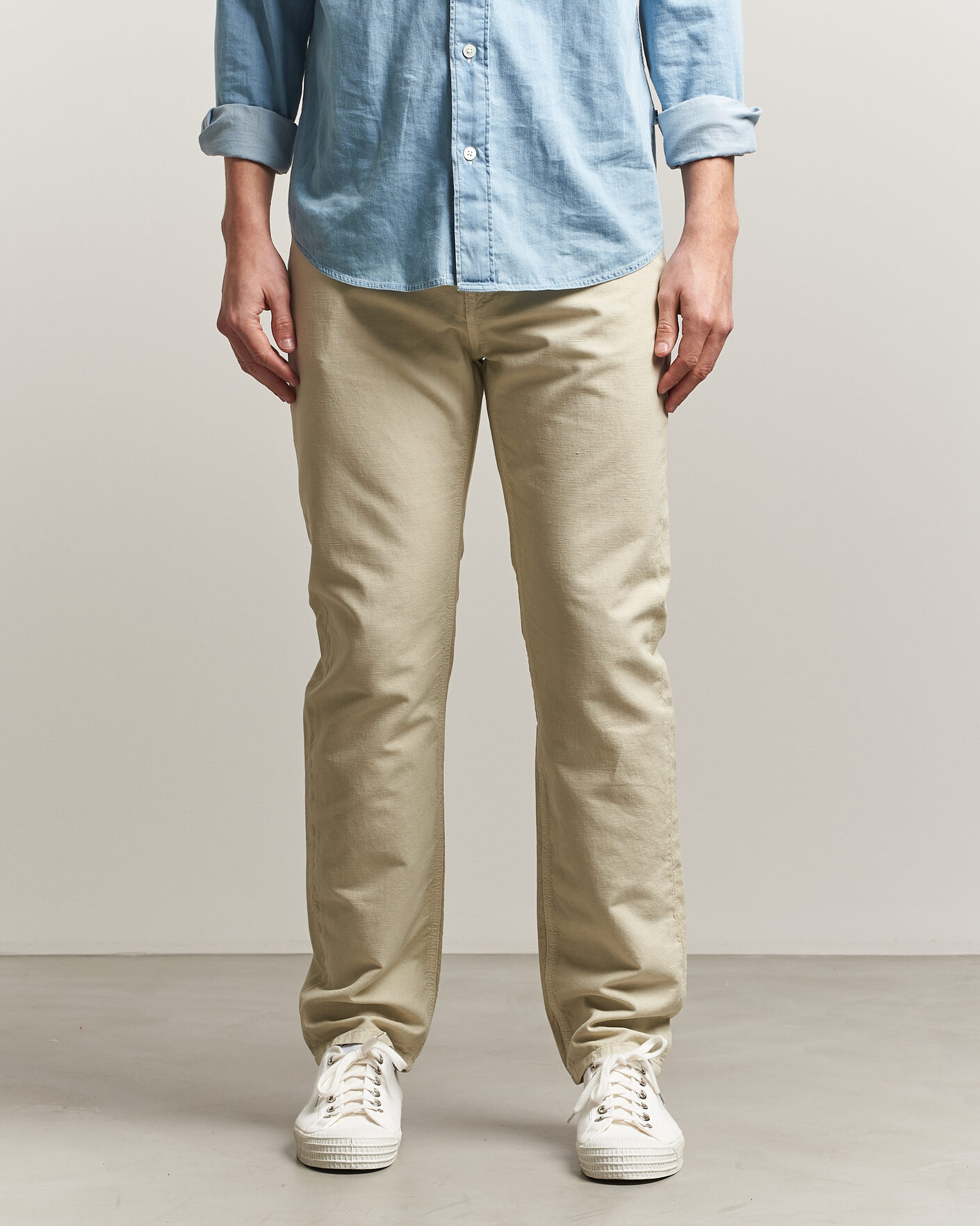 Heren | Broeken | Morris | James Washed Linen 5-Pocket Pants Khaki
