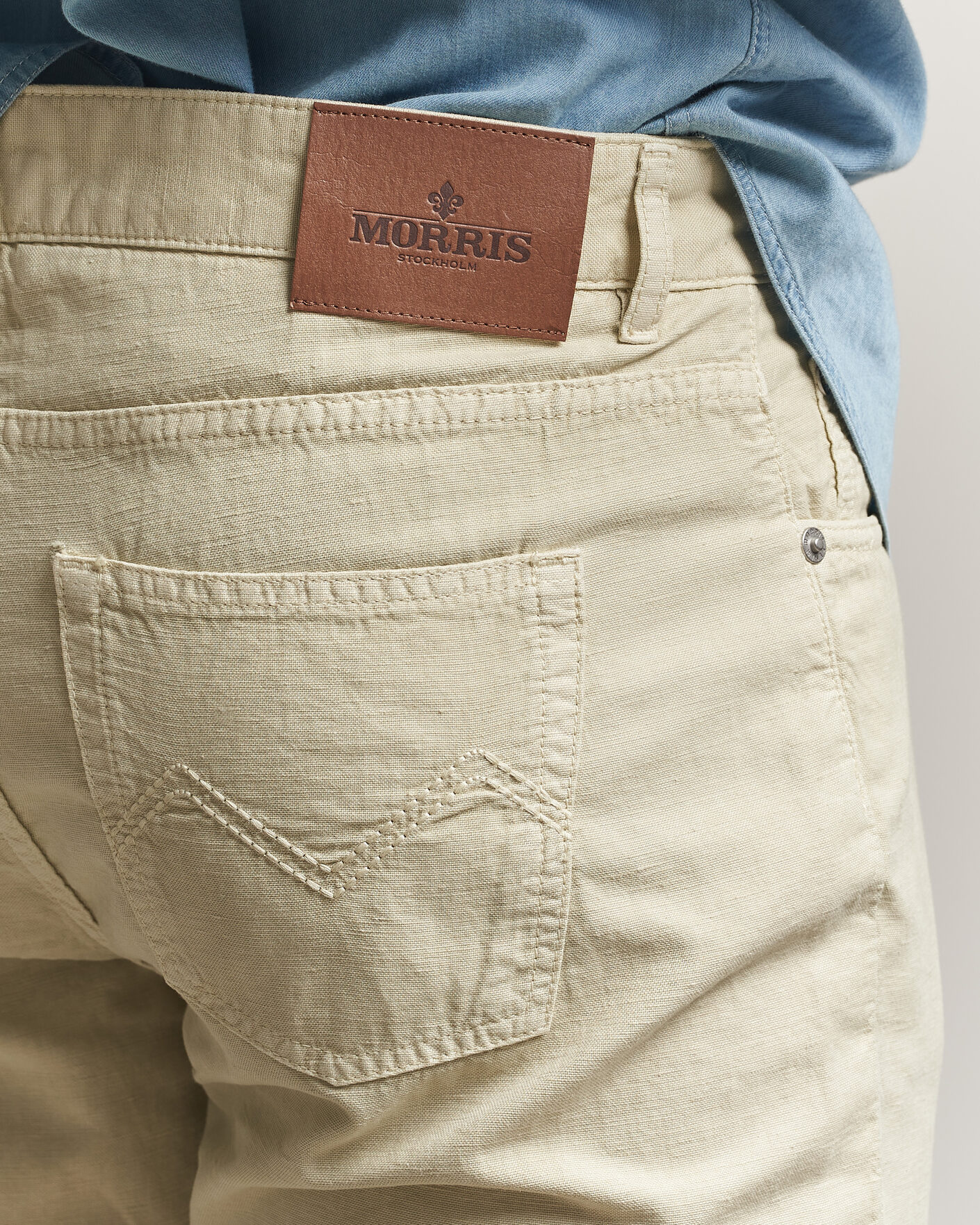 Heren | Broeken | Morris | James Washed Linen 5-Pocket Pants Khaki