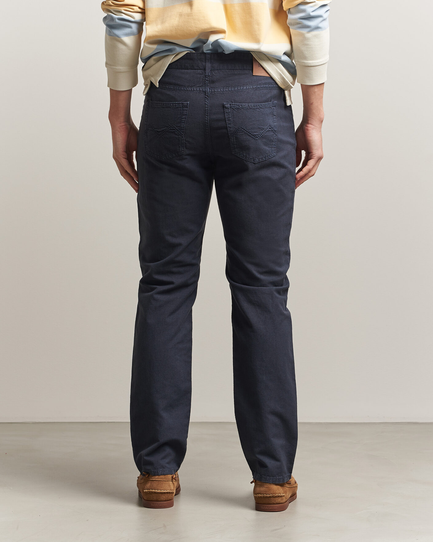Heren | Broeken | Morris | James Washed Linen 5-Pocket Pants Dark Blue
