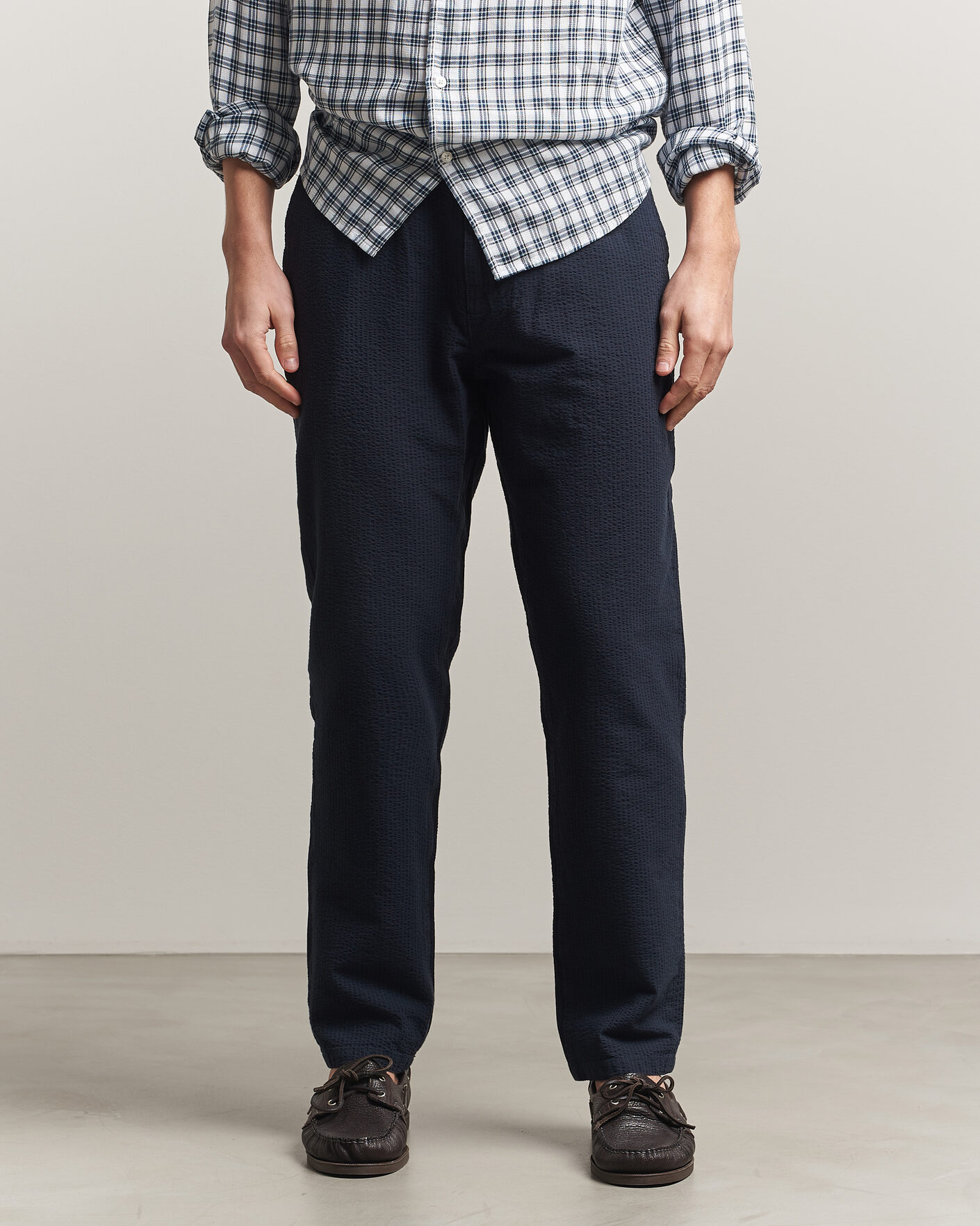 Heren | Broeken | Morris | Fenix Seersucker Trousers Dark Blue
