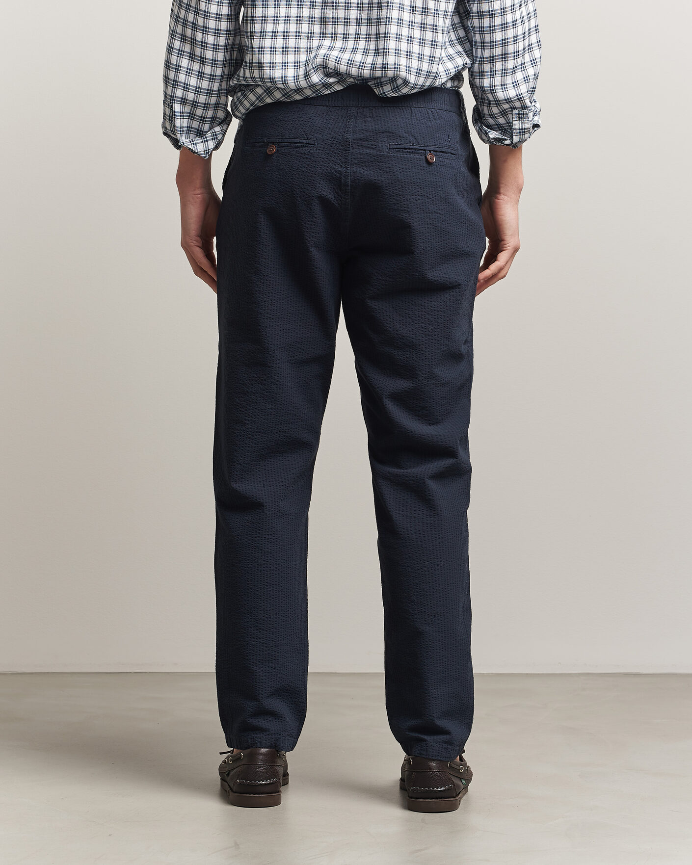 Heren | Broeken | Morris | Fenix Seersucker Trousers Dark Blue