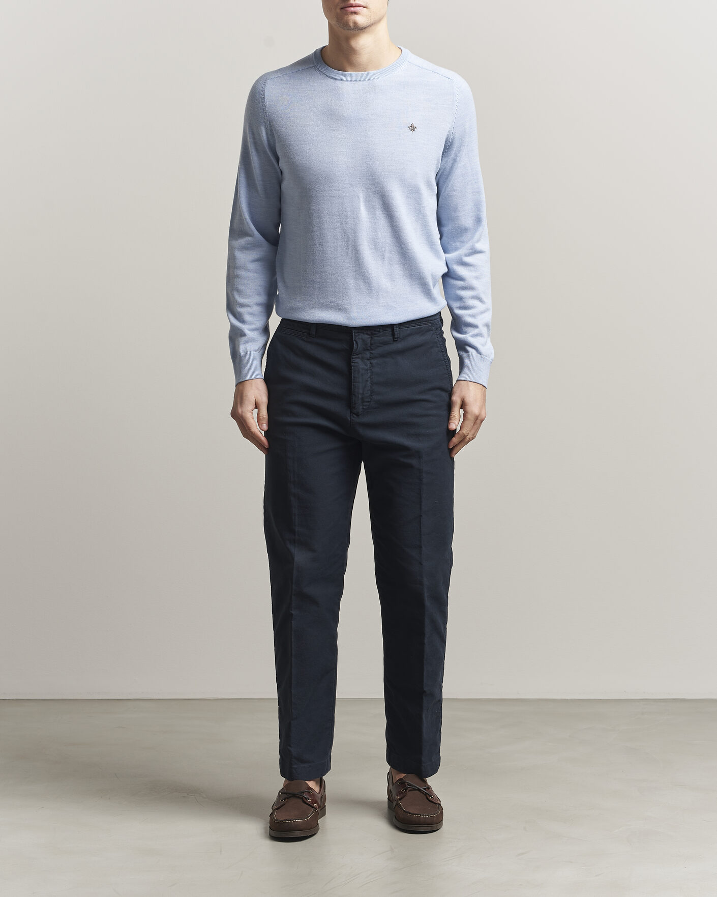 Heren | Truien | Morris | Merino Oneck Light Blue