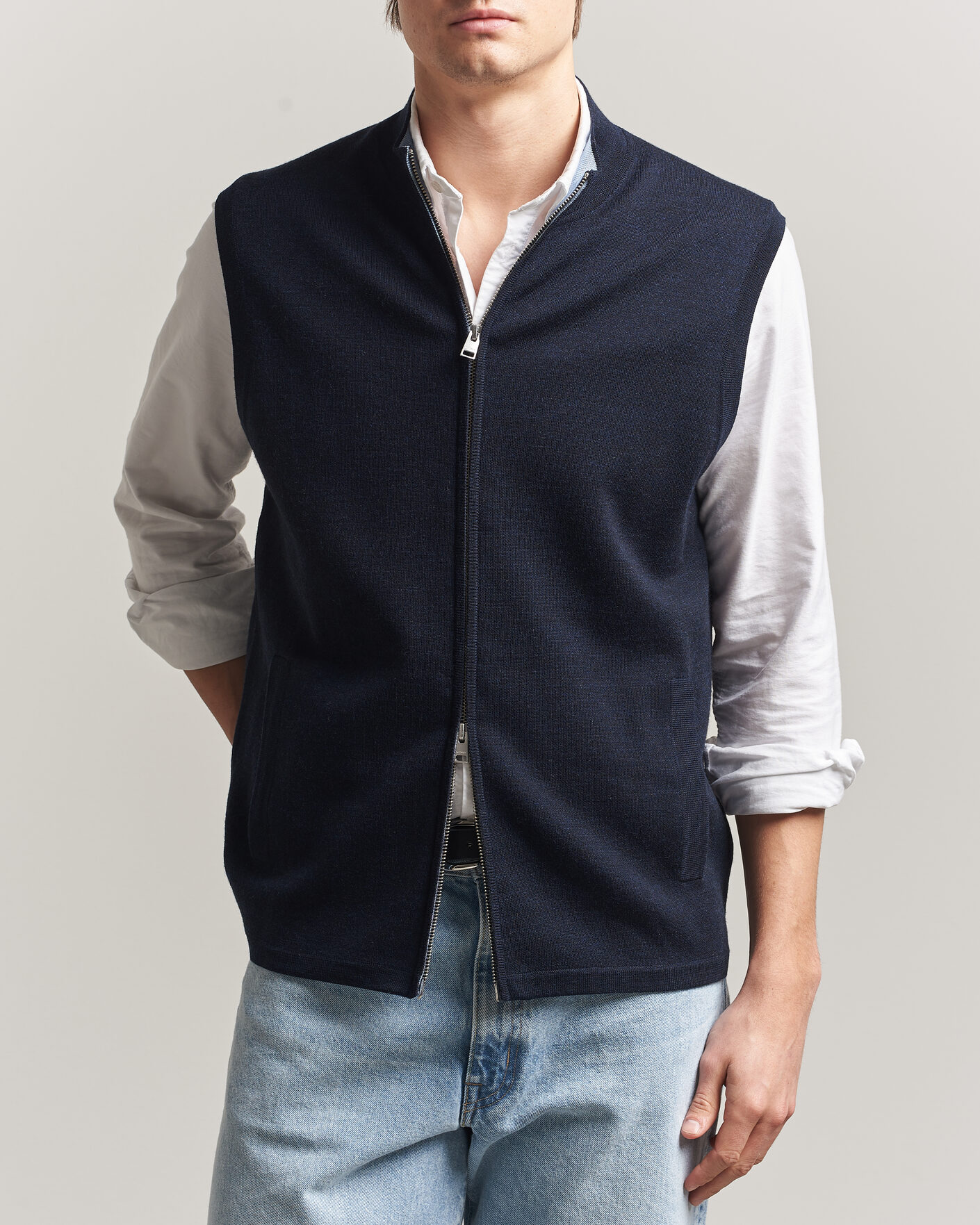 Heren | Truien | Morris | Merino Double Zip Vest Navy