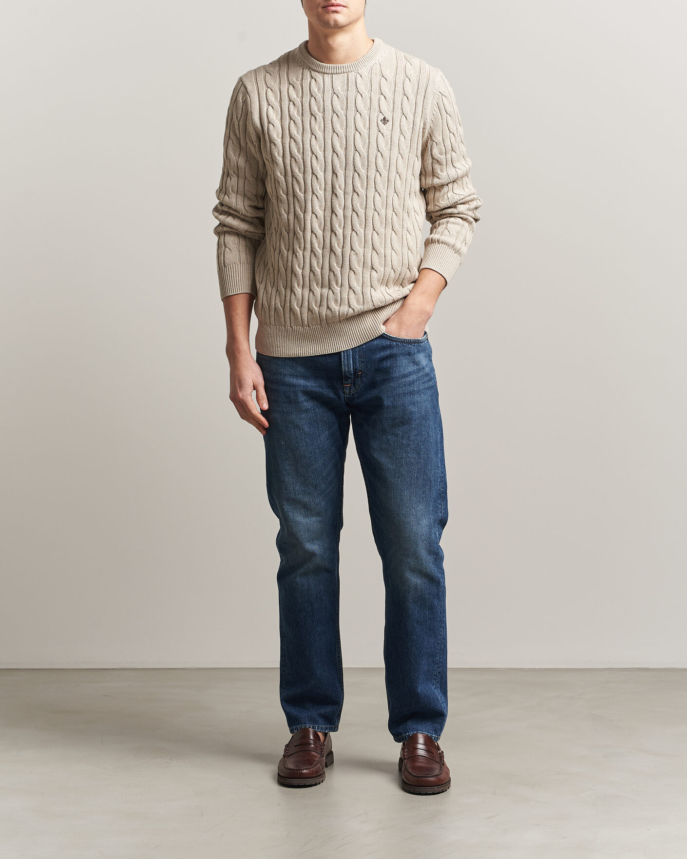 Heren | Truien | Morris | Ethan Cable Oneck Khaki